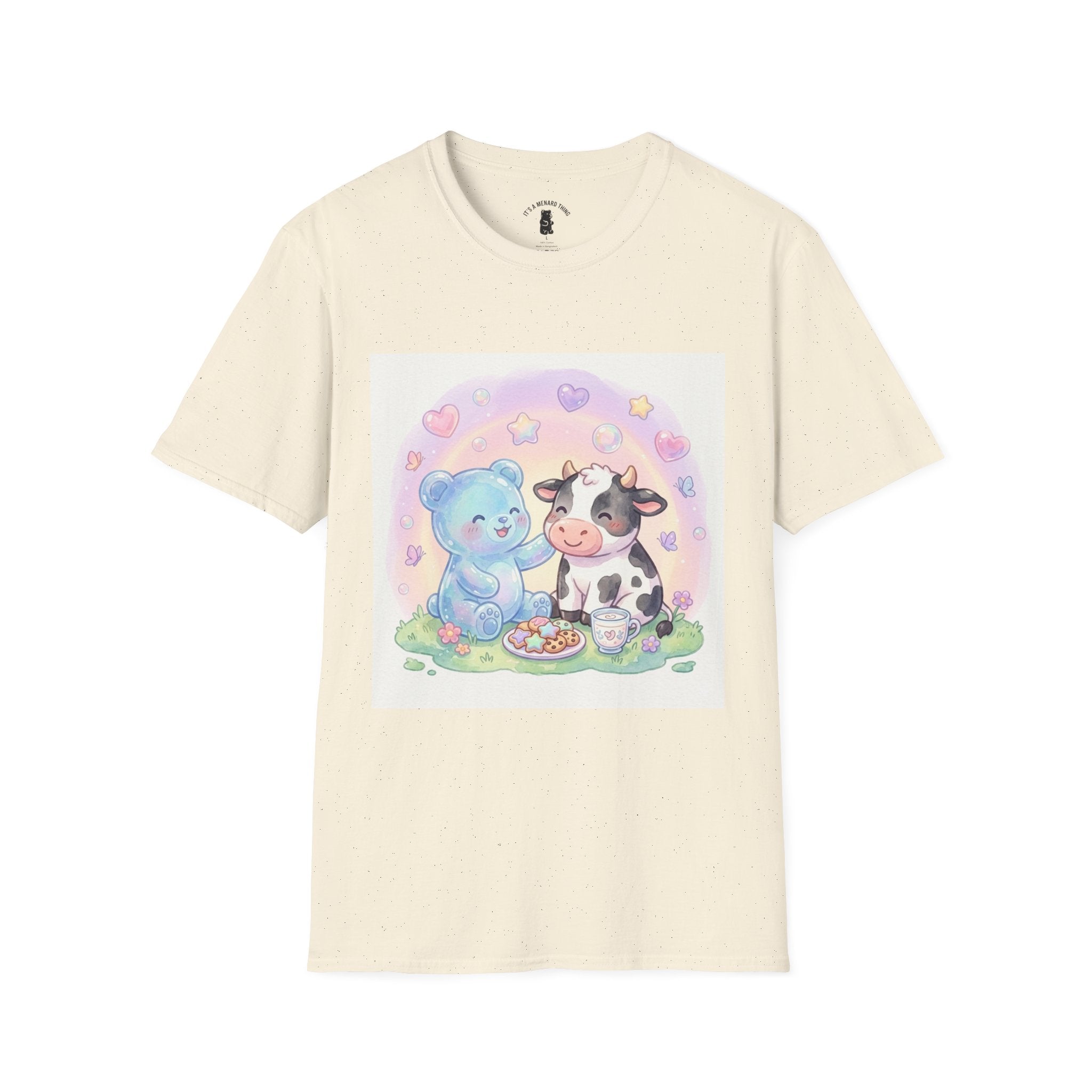 Blue Gooey Gummy Friend sharing Milk & Cookies — Pastel Graphic T-Shirt
