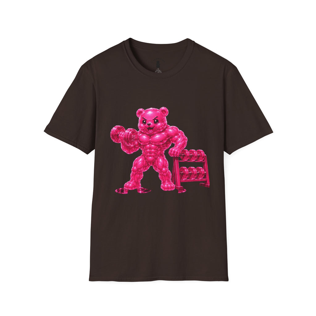 Pink Bodybuilder, Oozy Buff Bear Gummy Special Gym Addition- Adult Graphic Shirt
