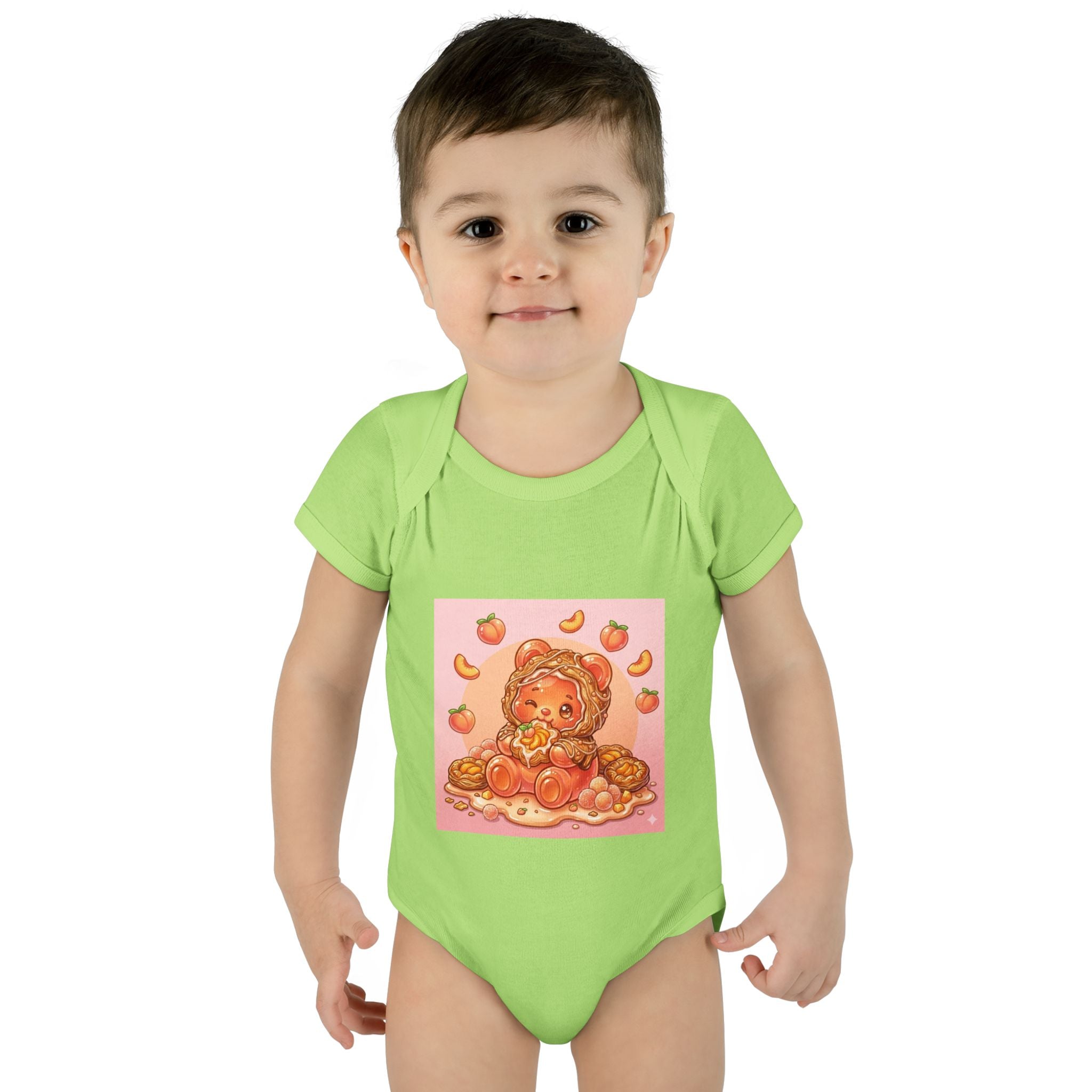 Peach Danish Gooey Gummy Bear in Puff Pasterie PJs Baby Onesie