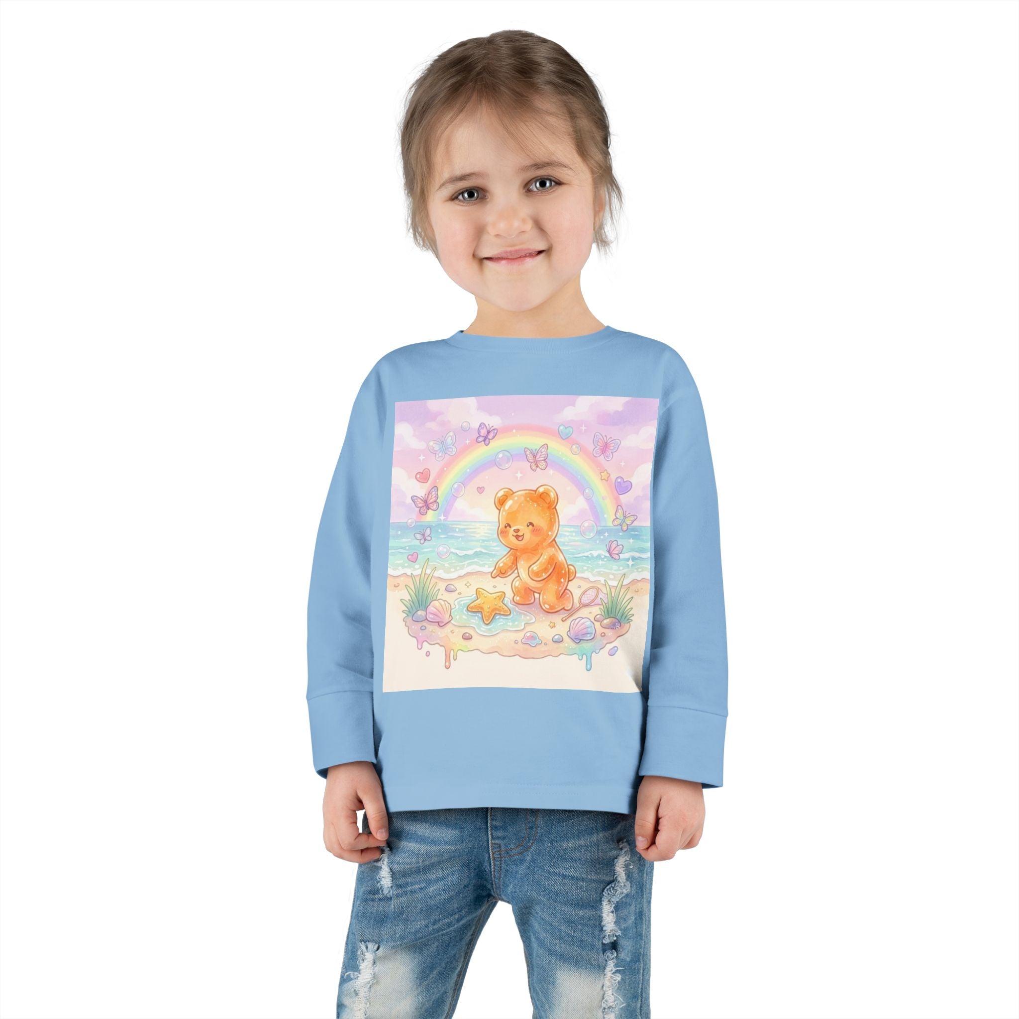 Cute Beach Day, Found Starfish Orange Oozy Bear Friend- Graphic Long Sleeve Shirt