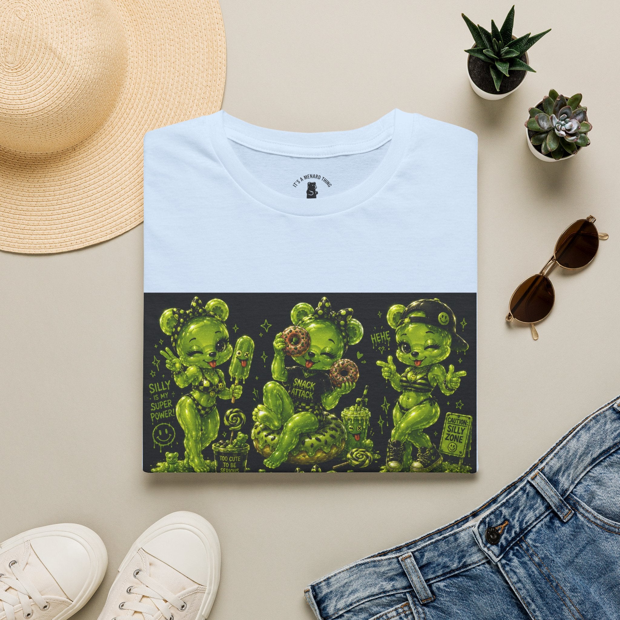 Lime Green Retro Oozy Bear Babe, Beach Pin Up- Adult Graphic Shirt (18+)