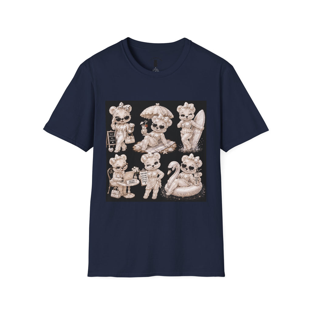 Vintage Kawaii Retro Oozy Bear, Beach Babe Pin Up- Adult Graphic Shirt (18+)