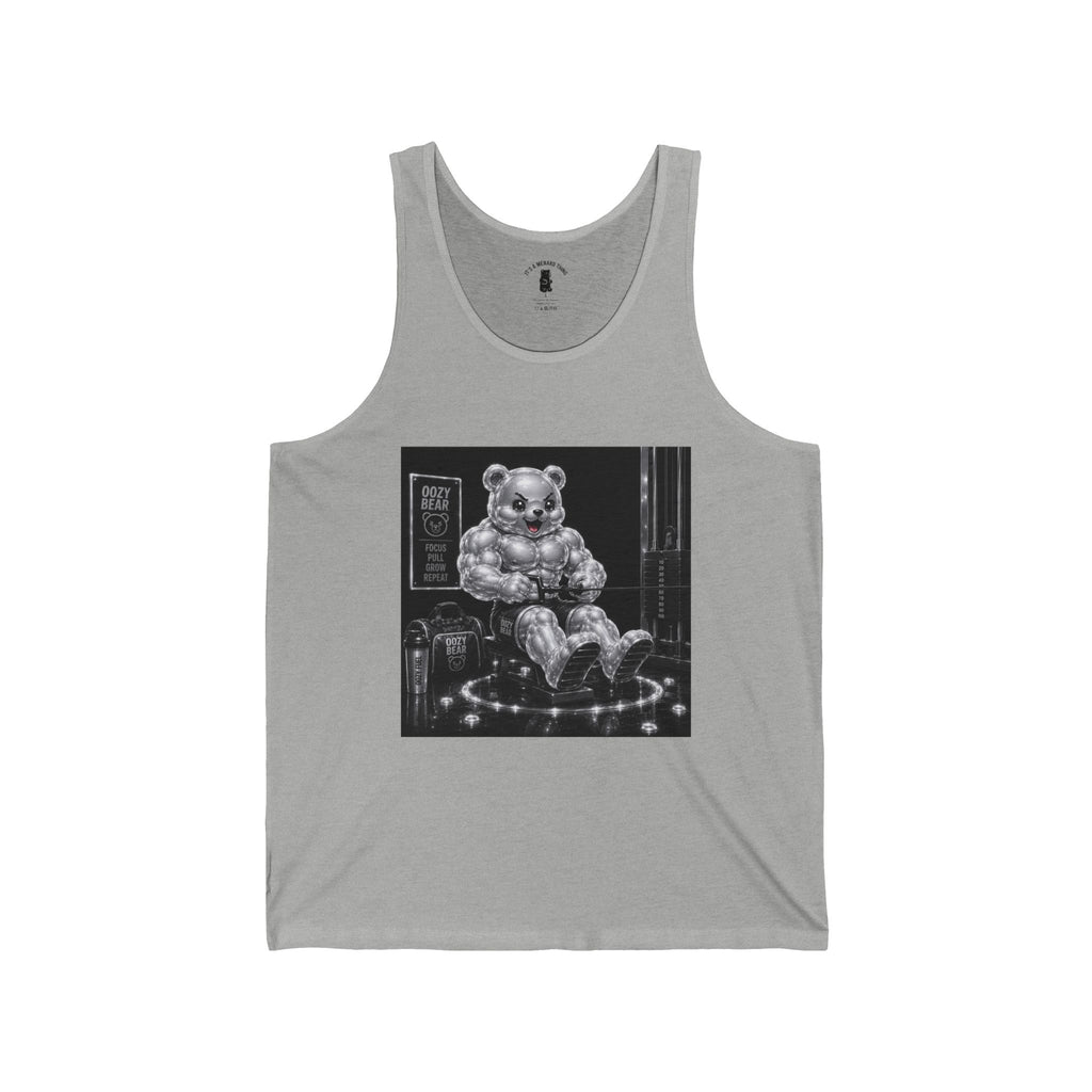 Bench Workout, Silver Oozy Buff Bear Gummy Gym Addition- Adult Graphic Shirt
