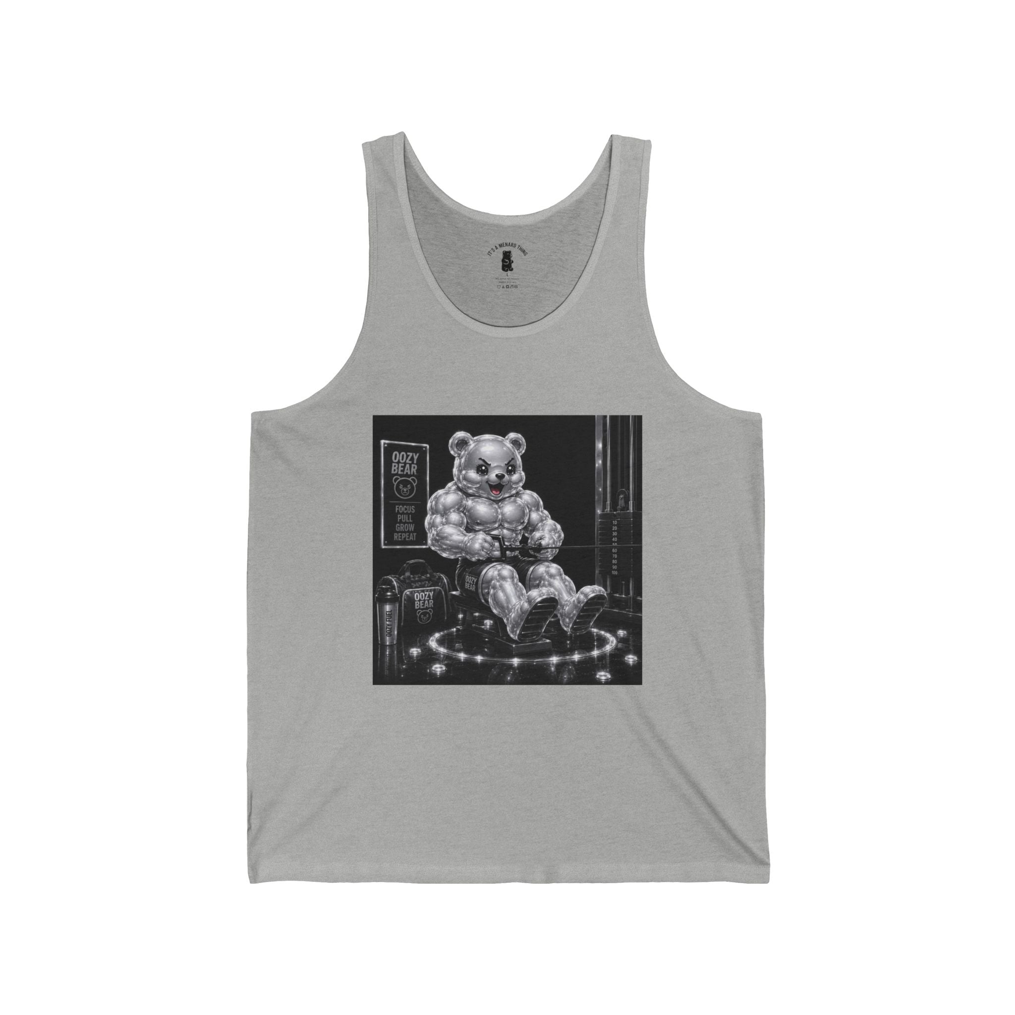 Bench Workout, Silver Oozy Buff Bear Gummy Gym Addition- Adult Graphic Shirt