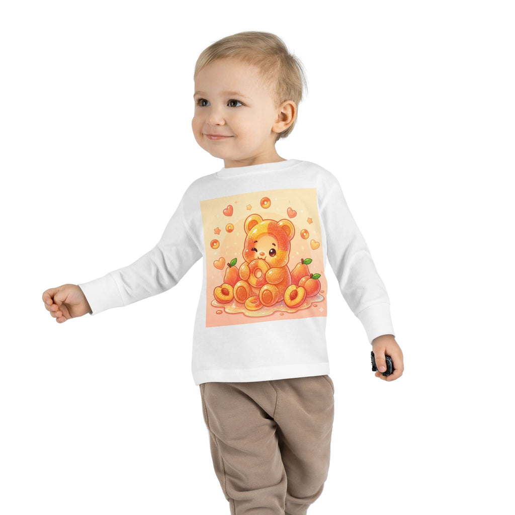 Sweet Peach Ring Candy, Oozy Bear Gummy Friend- Kids Long Sleeve Shirt