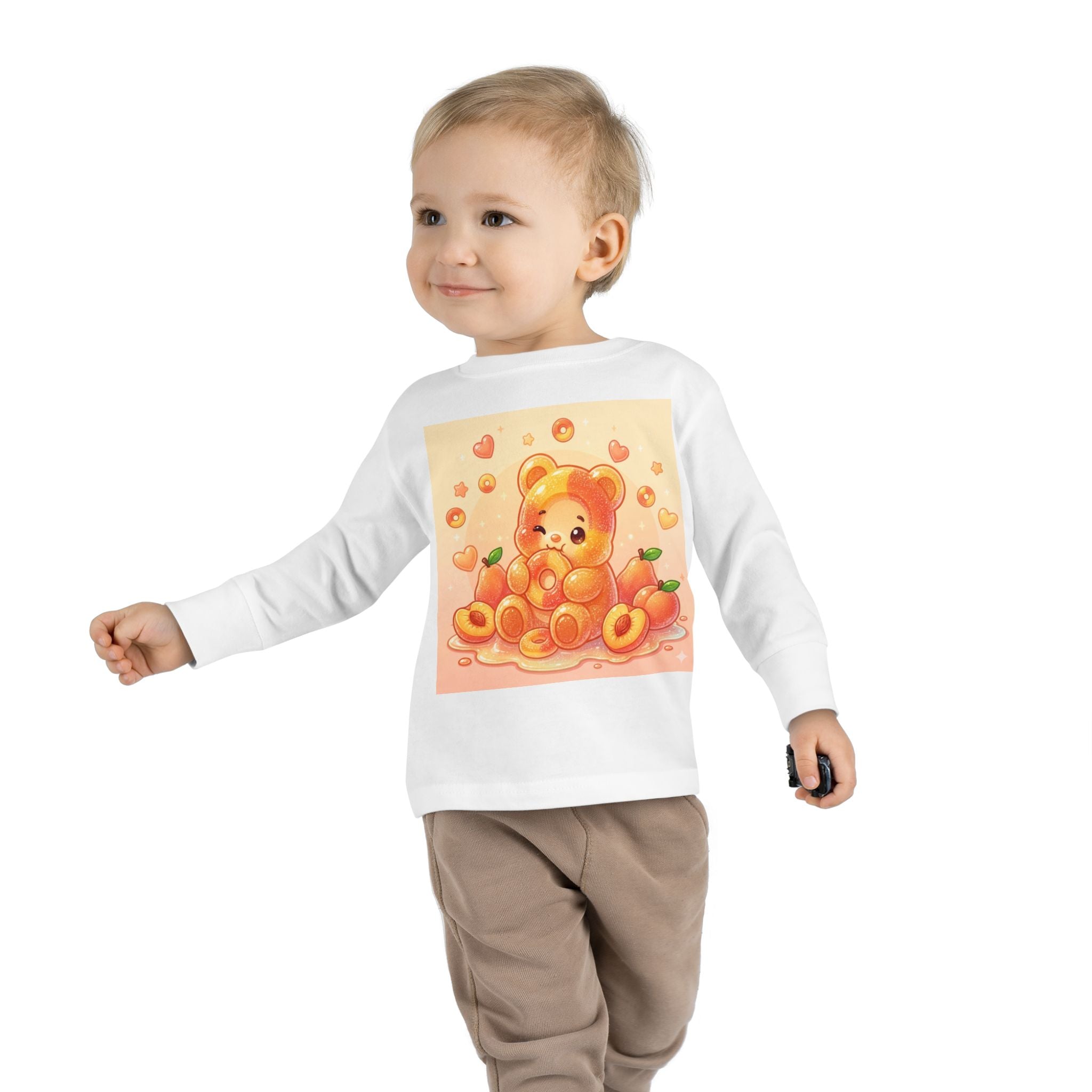 Sweet Peach Ring Candy, Oozy Bear Gummy Friend- Kids Long Sleeve Shirt