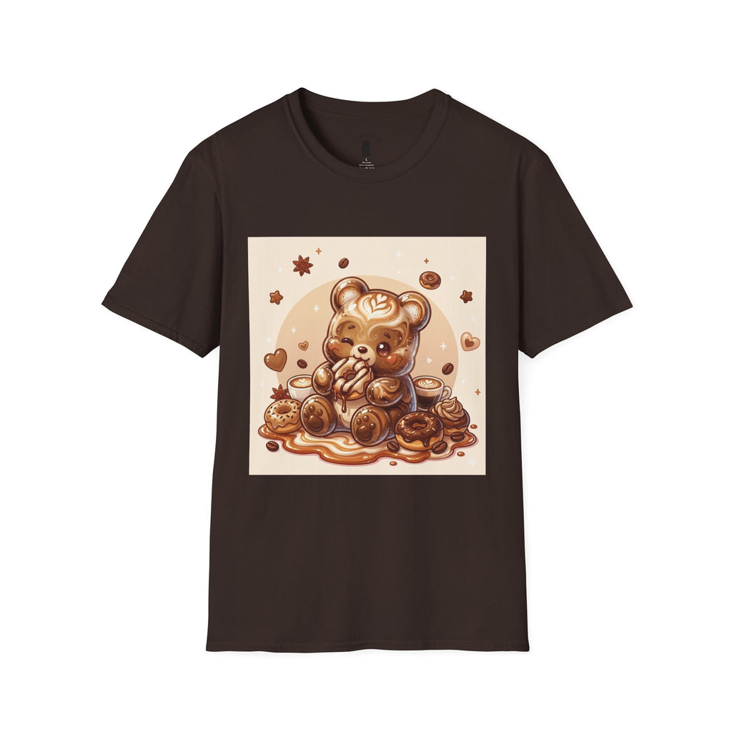 Coffee hot Latte with Chocolate Donuts Gooey Gummy Bear — Cute Dessert Graphic Tee