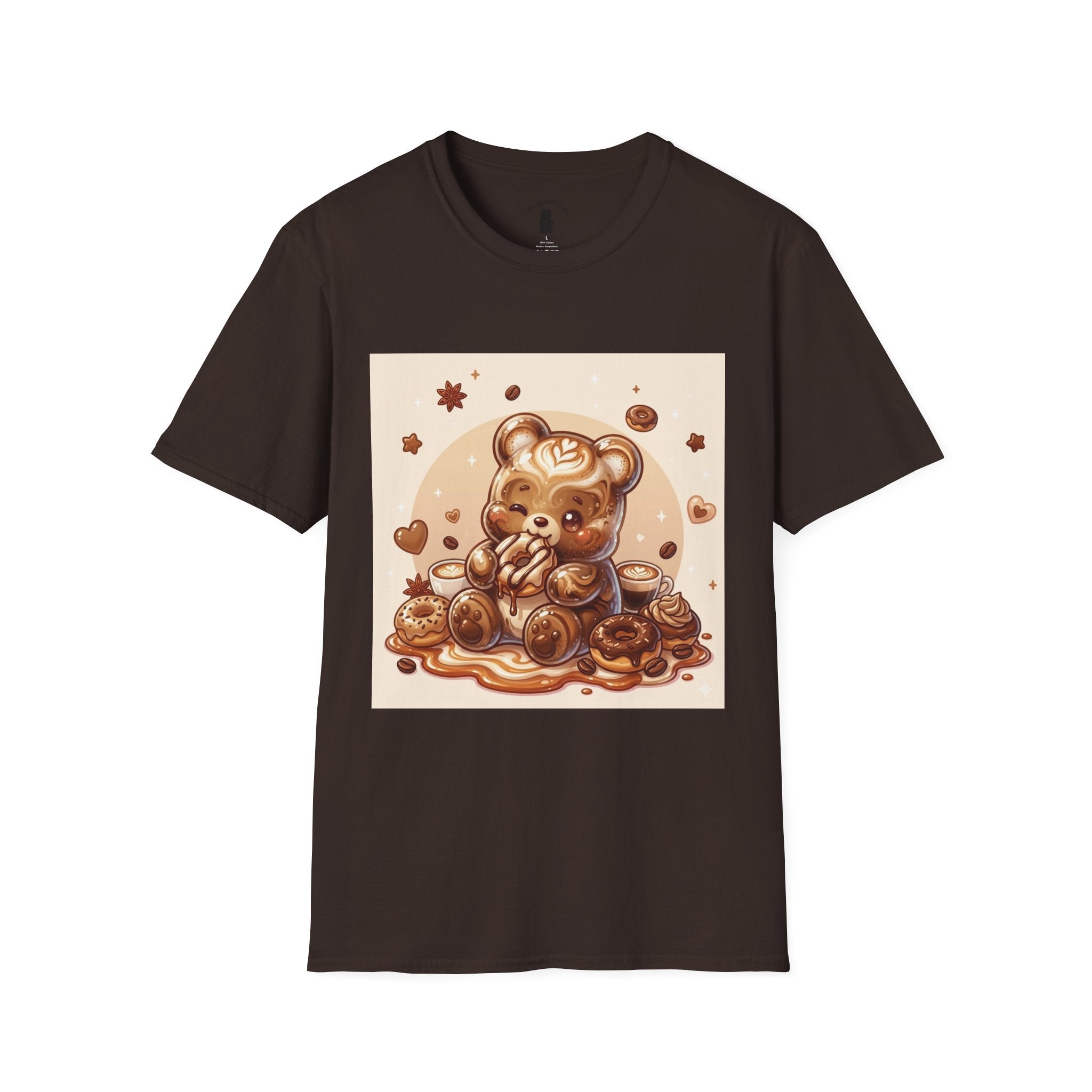 Coffee hot Latte with Chocolate Donuts Gooey Gummy Bear — Cute Dessert Graphic Tee
