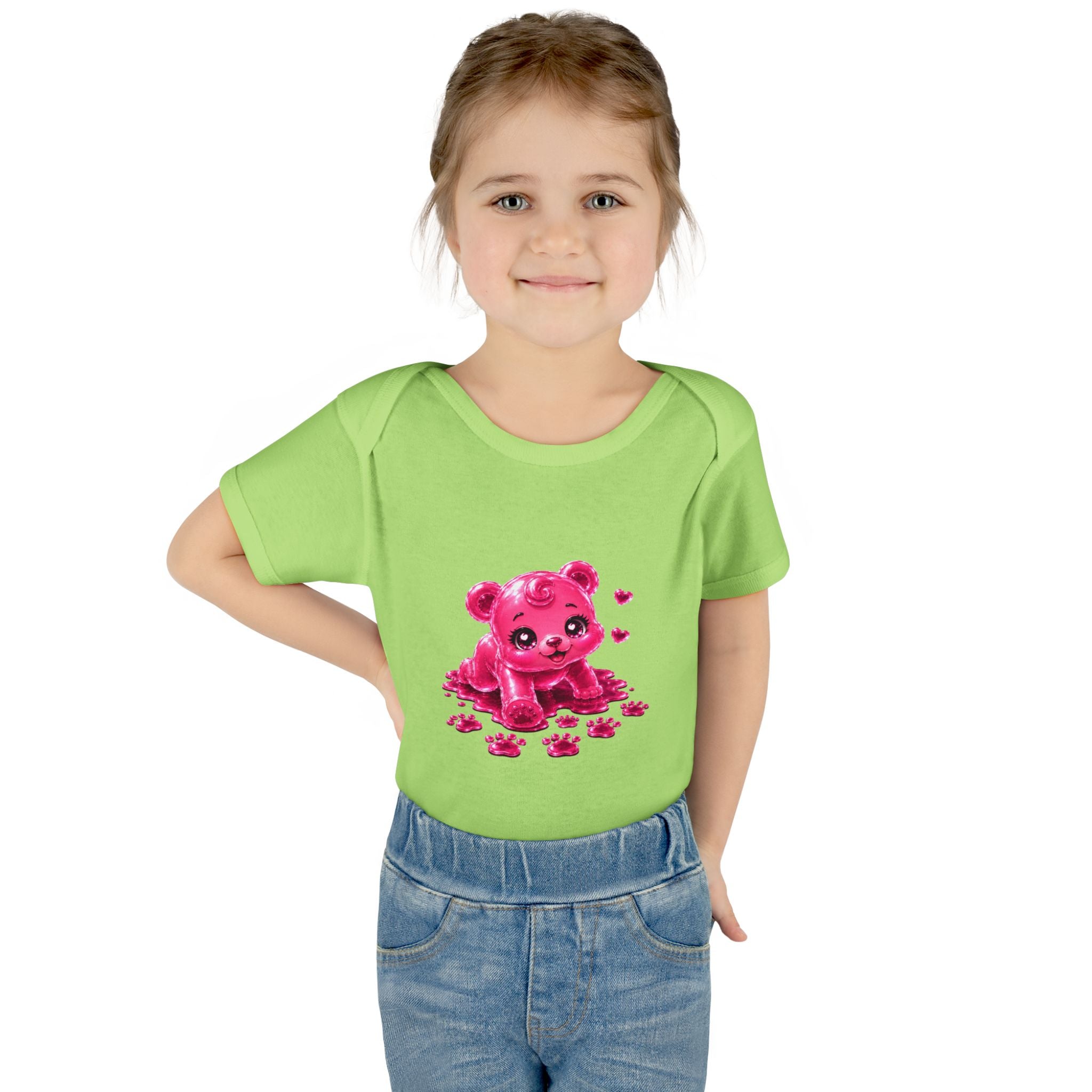 Messy Play Time, Crawling Steps Pink Oozy Baby Gummy Bear Cutie Addition- Graphic Onesie