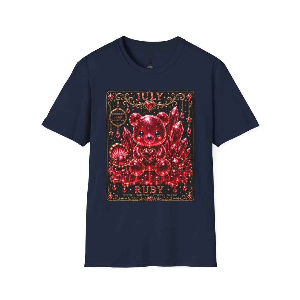 July Ruby Crystal Oozy Bear Birth Month Gemstone Addition- Graphic Shirt