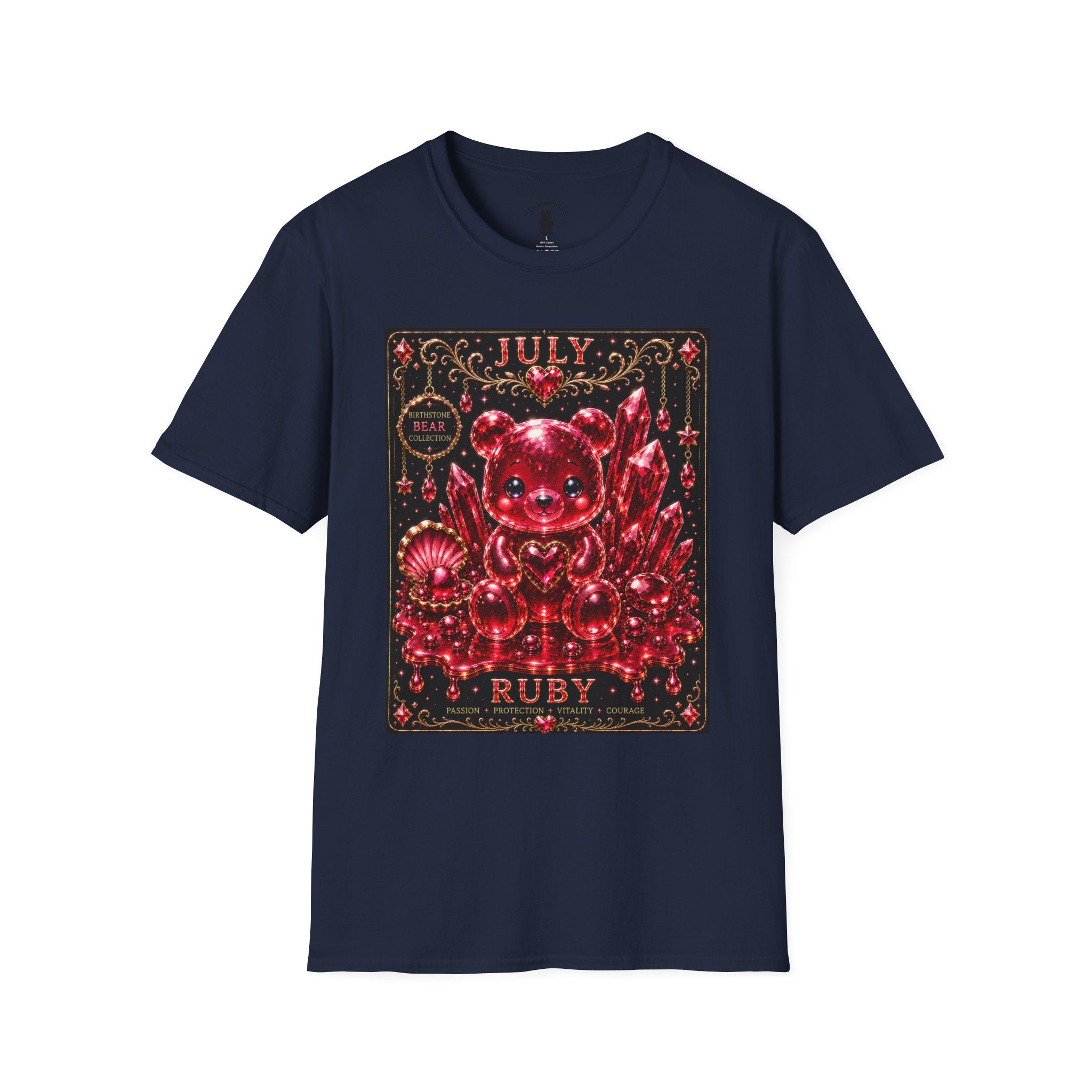 July Ruby Crystal Oozy Bear Birth Month Gemstone Addition- Graphic Shirt