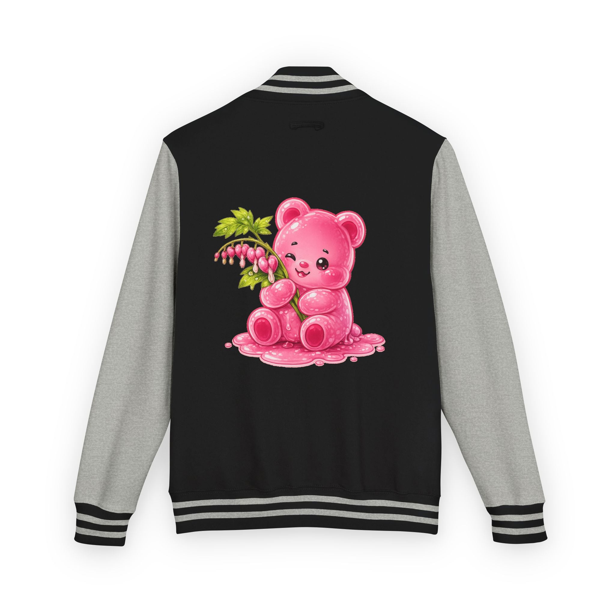 Bleeding Hearts, Pink Gooey Gummy Bear Friend  — Retro Varsity Coat