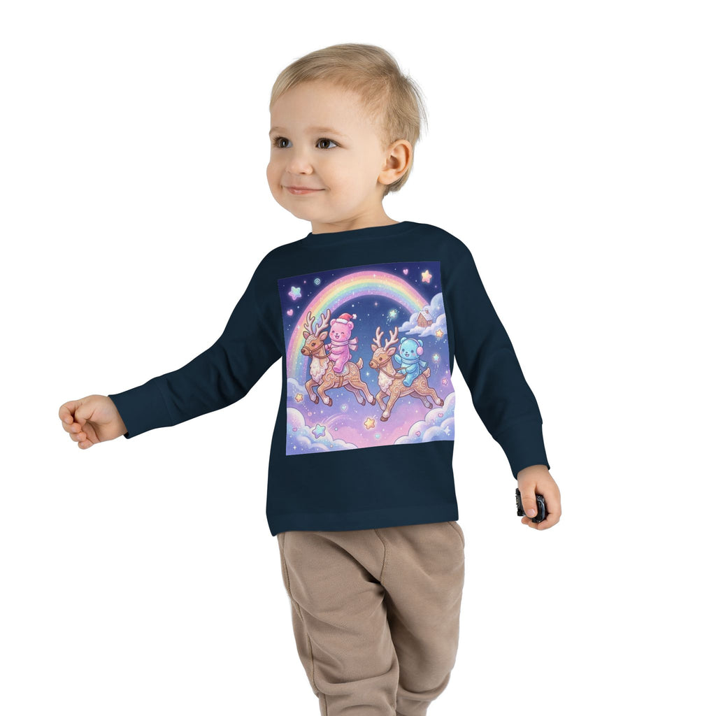 Riding On Frosted Flying Reindeer, Oozy Bear Friends Special- Graphic Long Sleeve Shirt