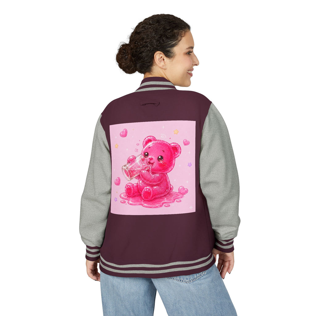 Pink Sugar Shock Shot! Boozy Gooey Gummy Bear — Kawaii Graphic Varsity Jacket