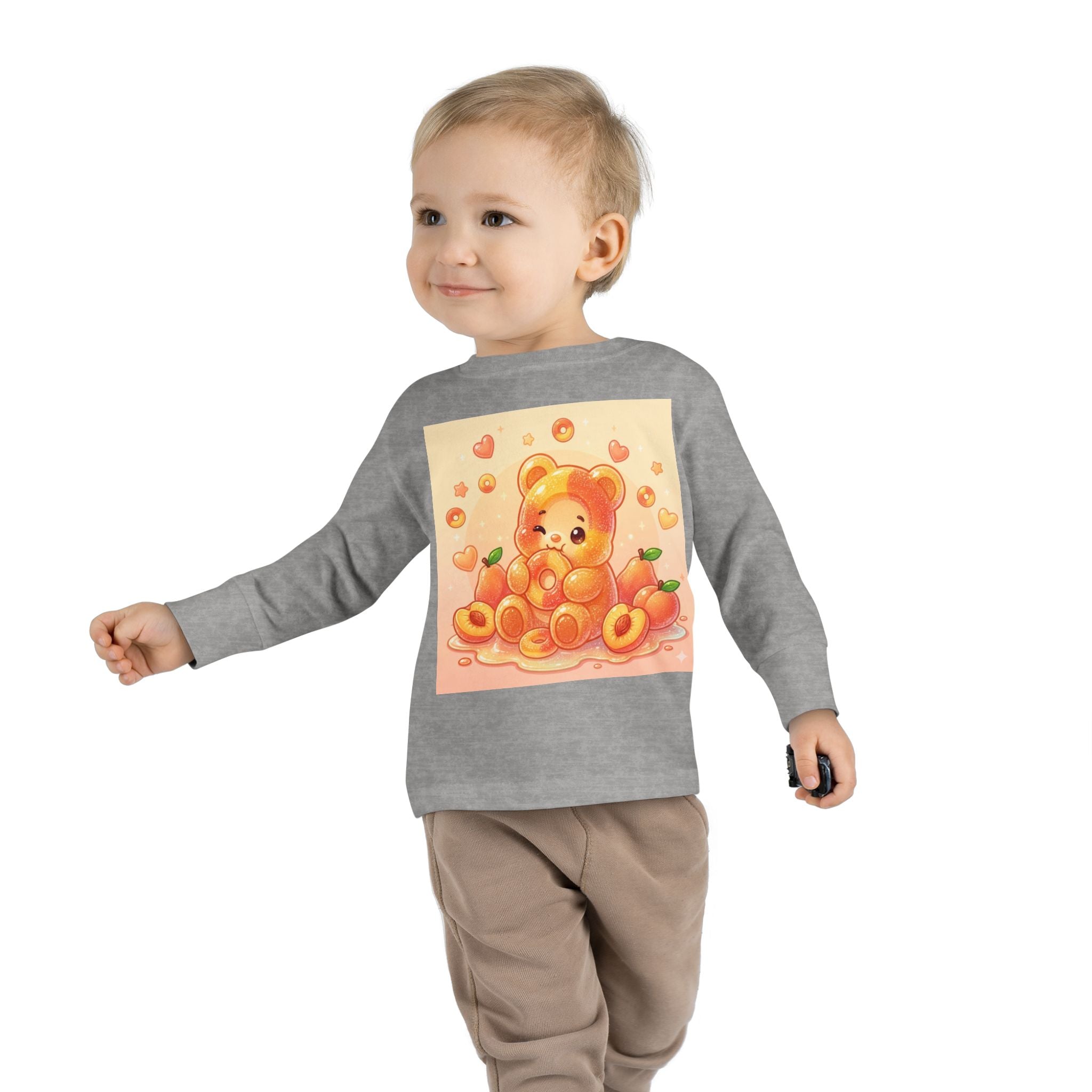 Sweet Peach Ring Candy, Oozy Bear Gummy Friend- Kids Long Sleeve Shirt