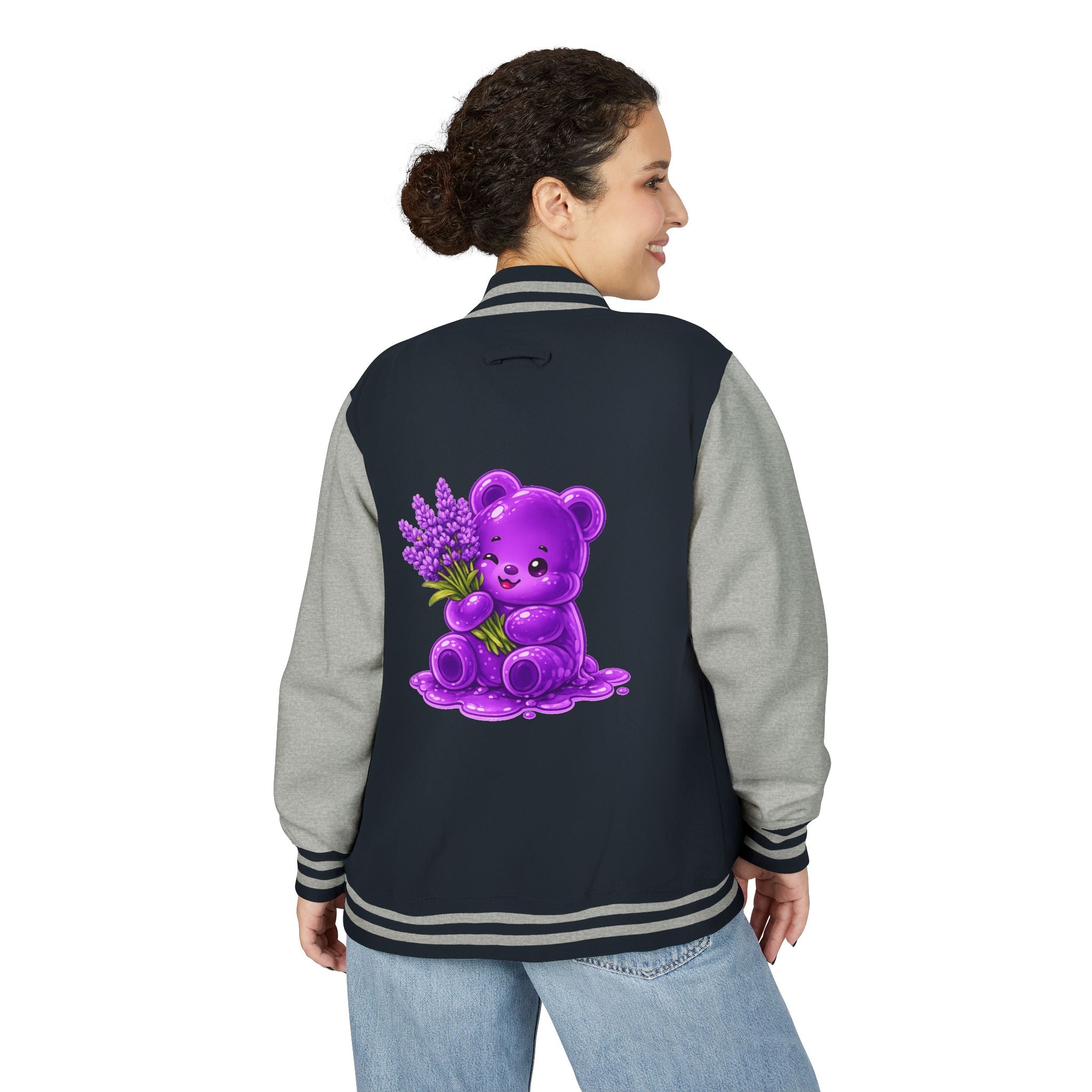 Fresh Lavender Stalk, Special Purple Oozy Bear Gummy Friend- Letterman Graphic Jacket