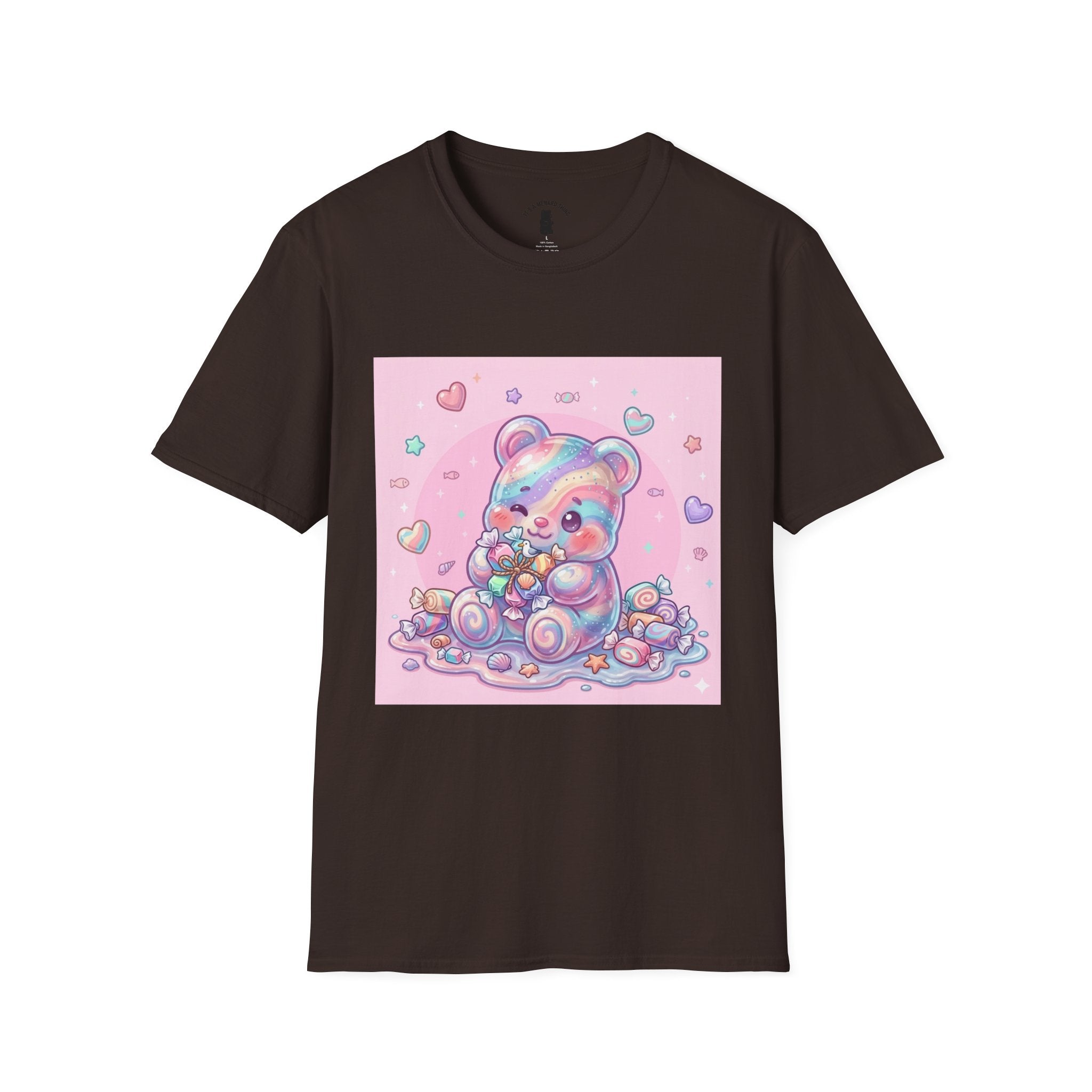 Cute Pastel Candy Bear T-Shirt — Rainbow Kawaii Heart Graphic