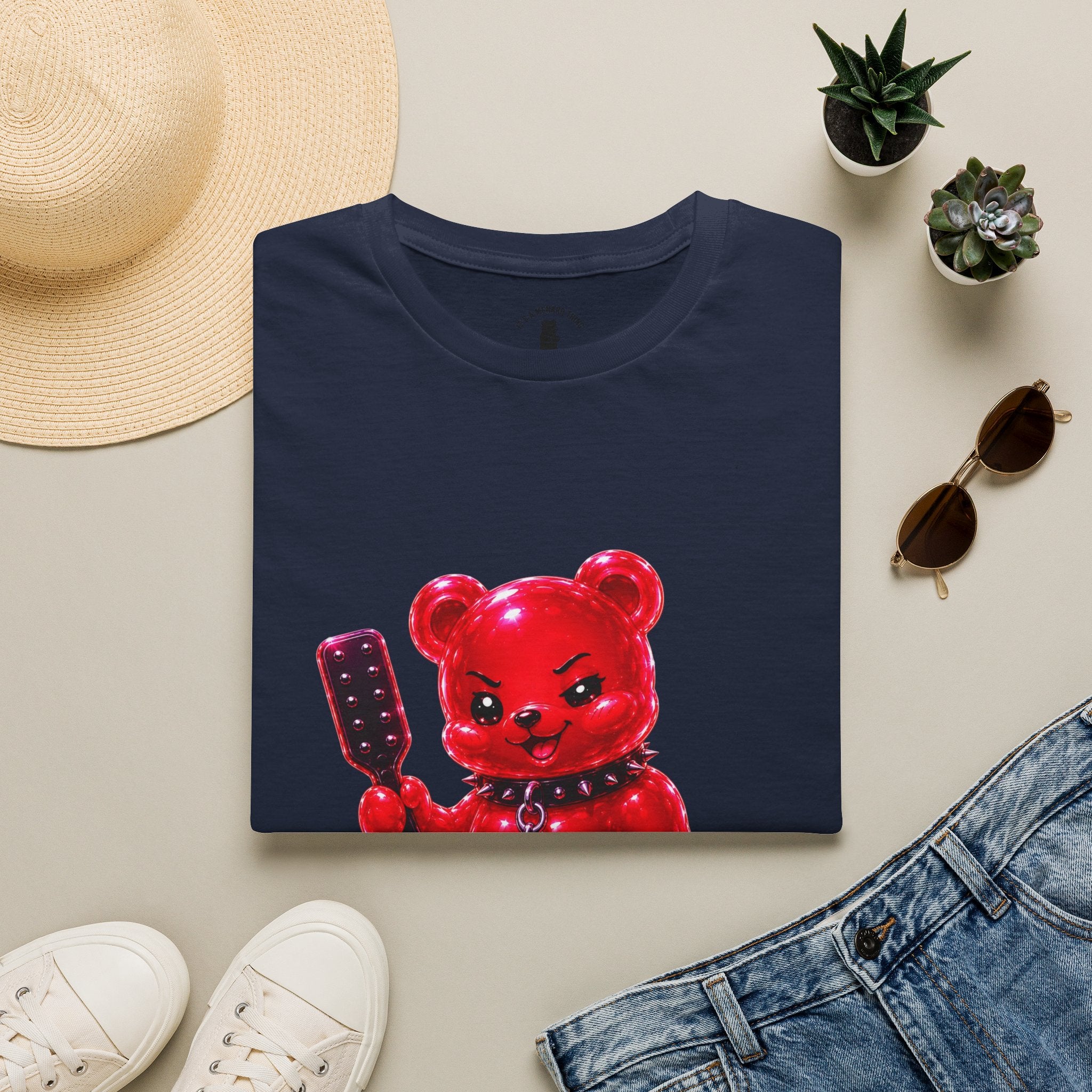Crimson Red Oozy Bear Gummy Freak with Spank Paddle- Graphic Shirt (Adult Only!)