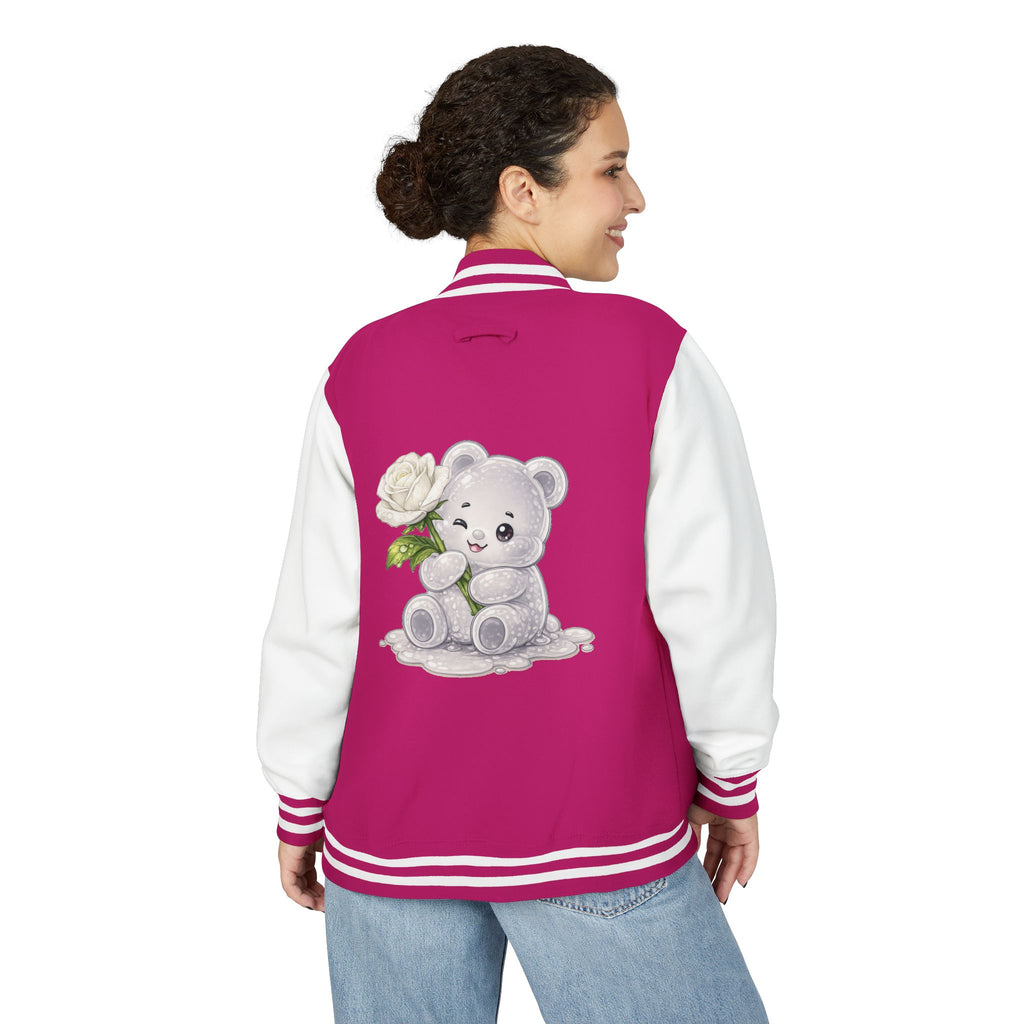 Blooming White Rose, Gooey Gummy Bear Friend- Kawaii Graphic Jacket