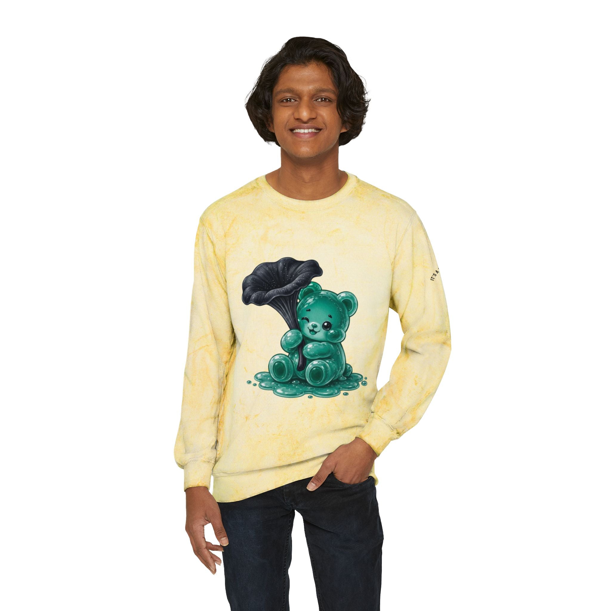Black Trumpet Mushroom, Pretty Teal Gooey Gummy Bear-Kawaii Graphic Sweatshirt