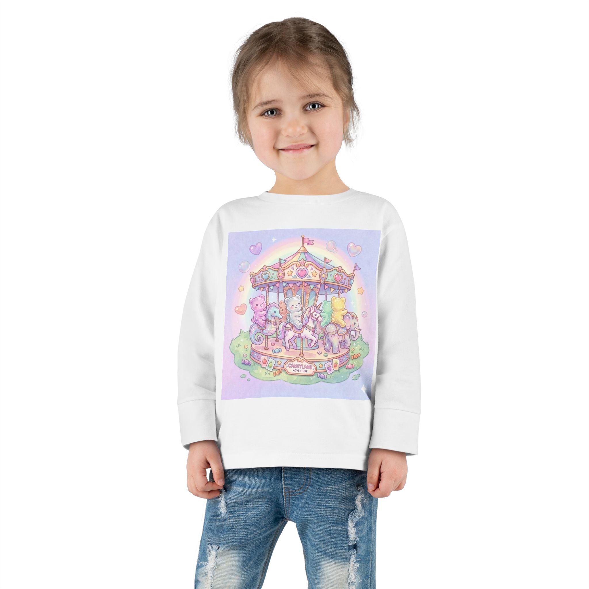 Pastel Carousel, Carnival Oozy Bear Gummy Friends- Graphic Long Sleeve Shirt