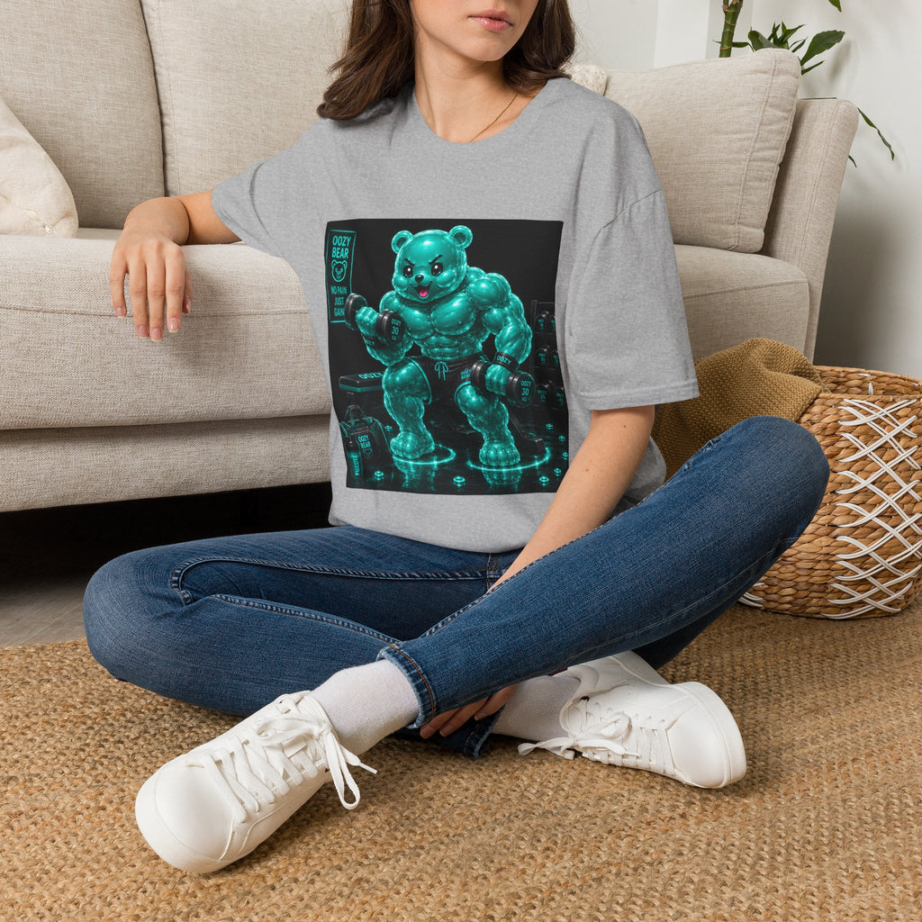 Working Out, Teal Oozy Buff Bear Gummy Gym Addition- Adult Graphic Shirt