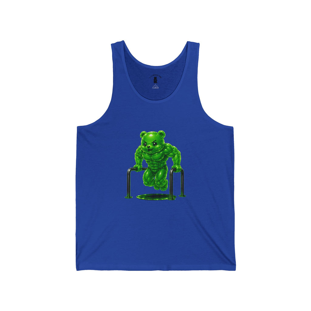 Bar Lift Fitness, Emerald Green Oozy Buff Bear Gummy Gym Addition- Adult Graphic Tank Top