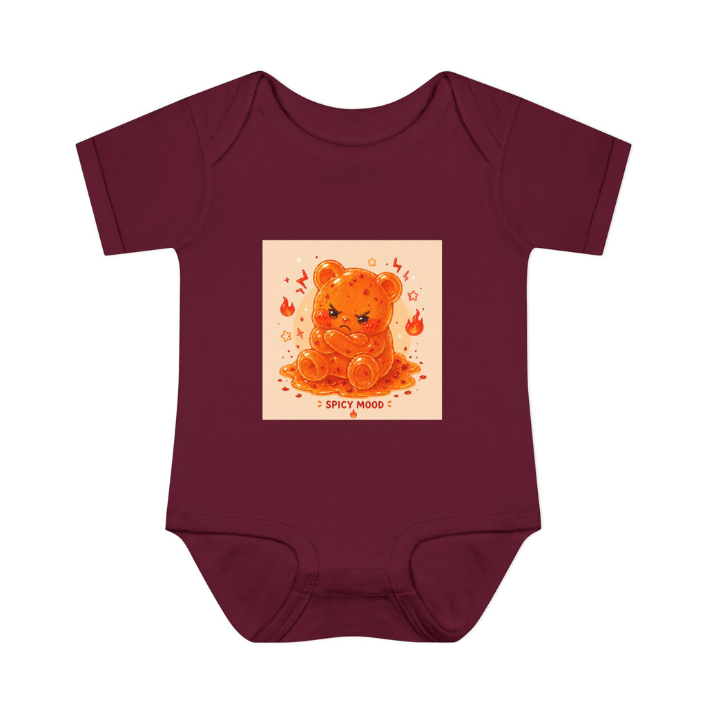 Spicy Mood Orange Gooey Gummy Bear Bodysuit — Cute Hot Pepper Bear Baby Onesie