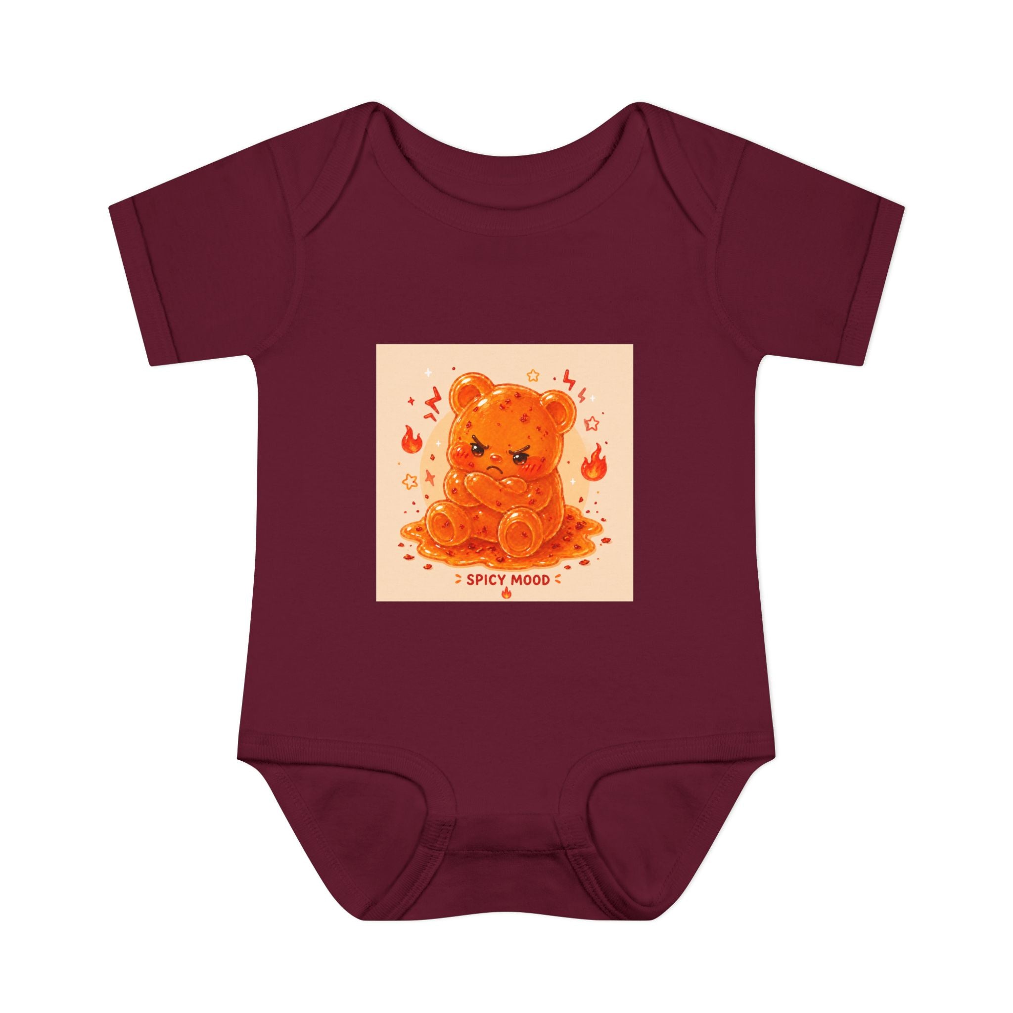Spicy Mood Orange Gooey Gummy Bear Bodysuit — Cute Hot Pepper Bear Baby Onesie