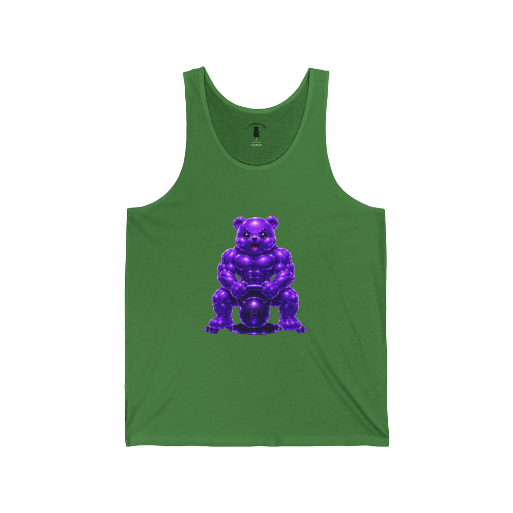Workout Fitness, Weightlifting Kettlebell Violet Oozy Buff Bear Gummy Gym Addition- Graphic Tank Top