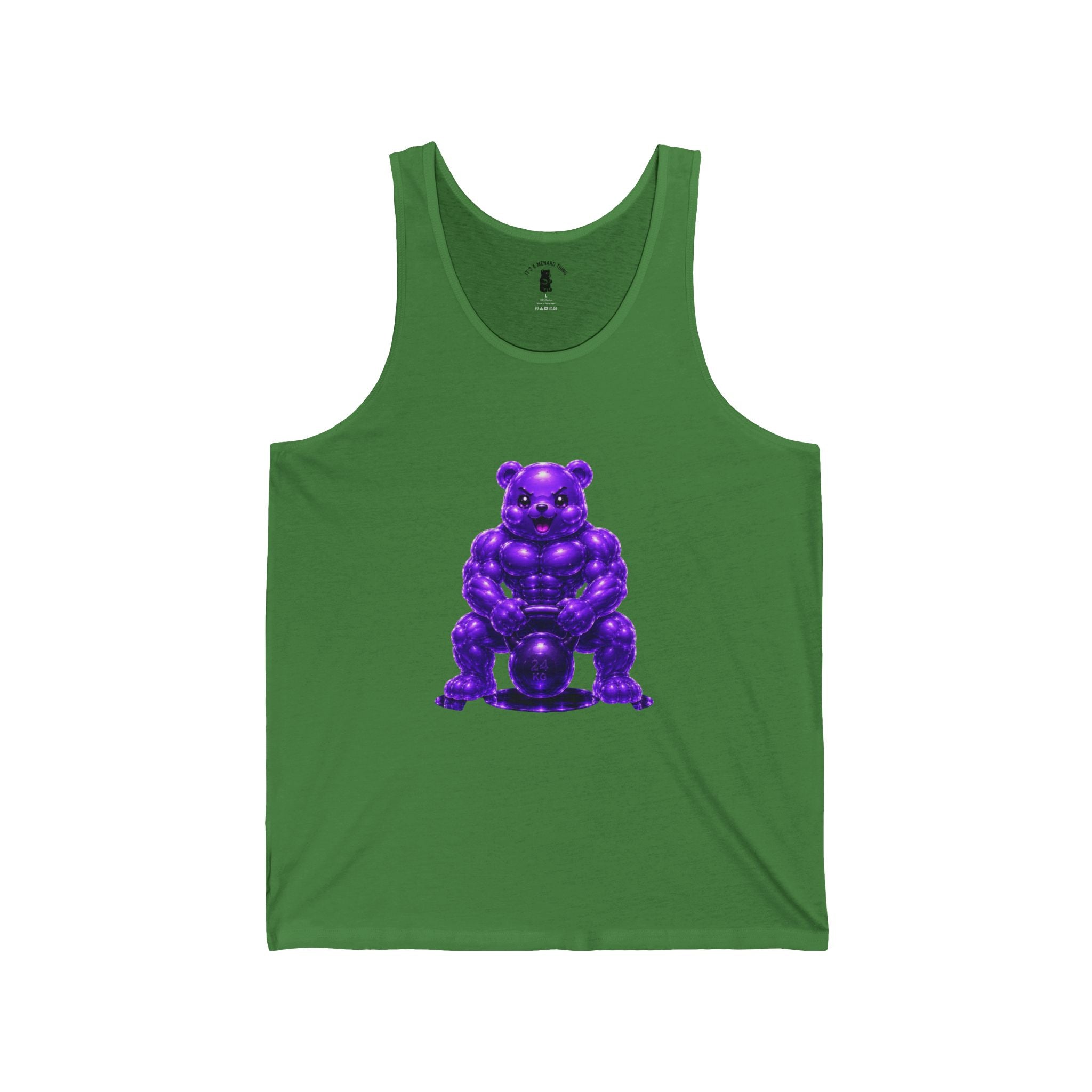 Workout Fitness, Weightlifting Kettlebell Violet Oozy Buff Bear Gummy Gym Addition- Graphic Tank Top