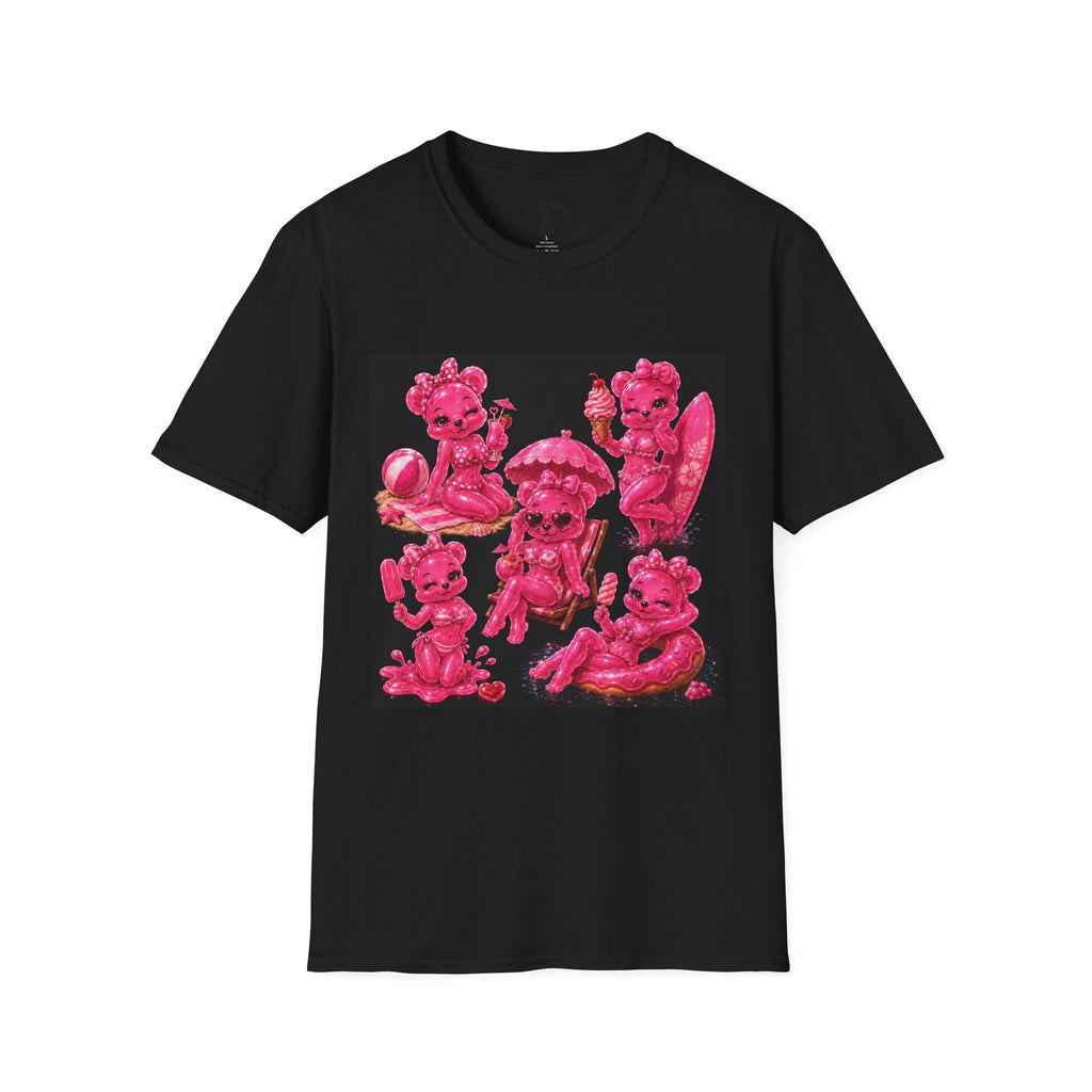 Retro Pink Pin Up Beach Oozy Bear Babe Gummy- Adult Graphic Shirt (+18)