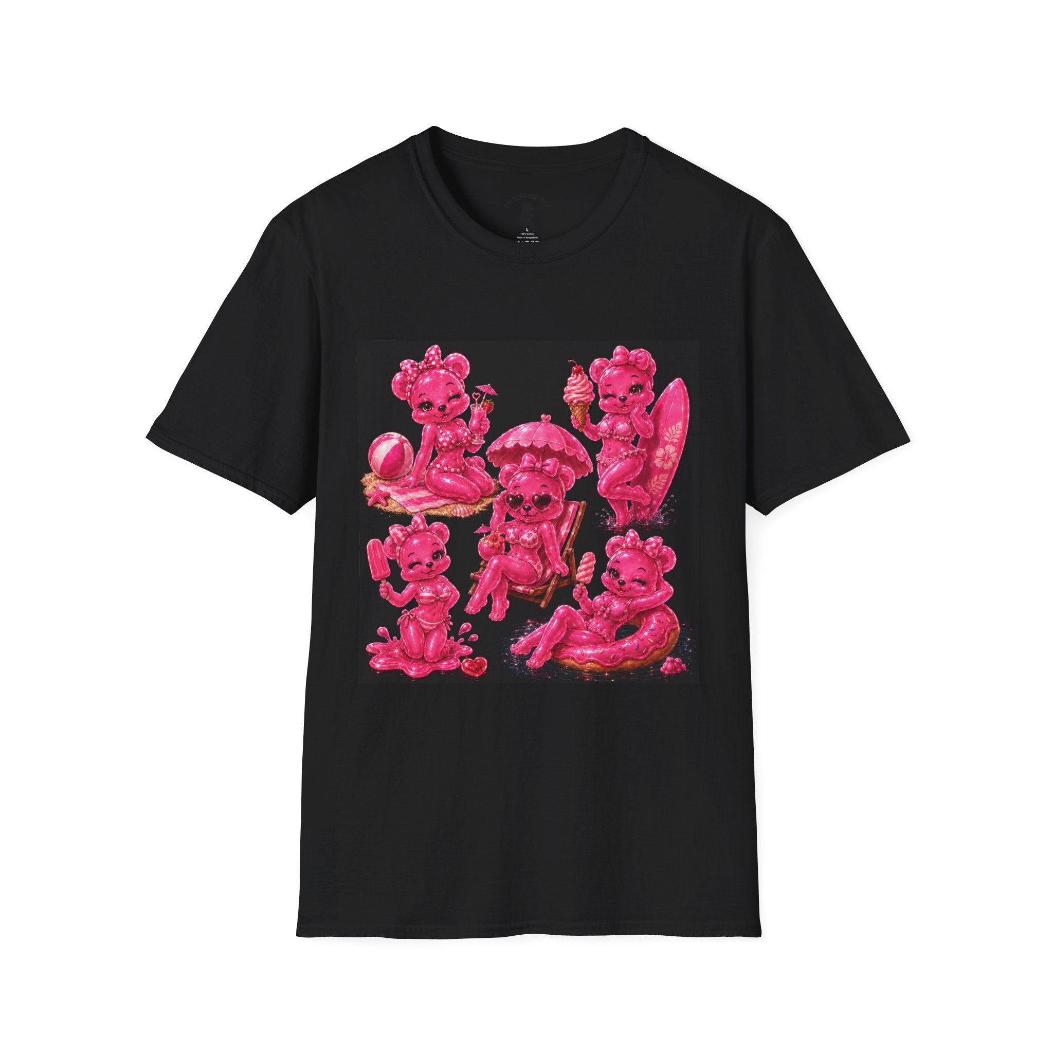 Retro Pink Pin Up Beach Oozy Bear Babe Gummy- Adult Graphic Shirt (+18)