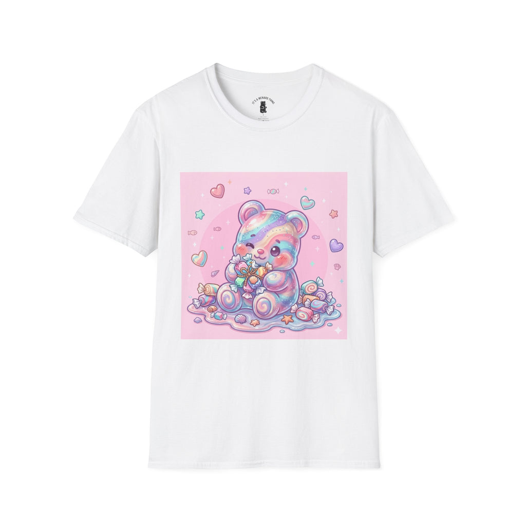 Cute Pastel Candy Bear T-Shirt — Rainbow Kawaii Heart Graphic