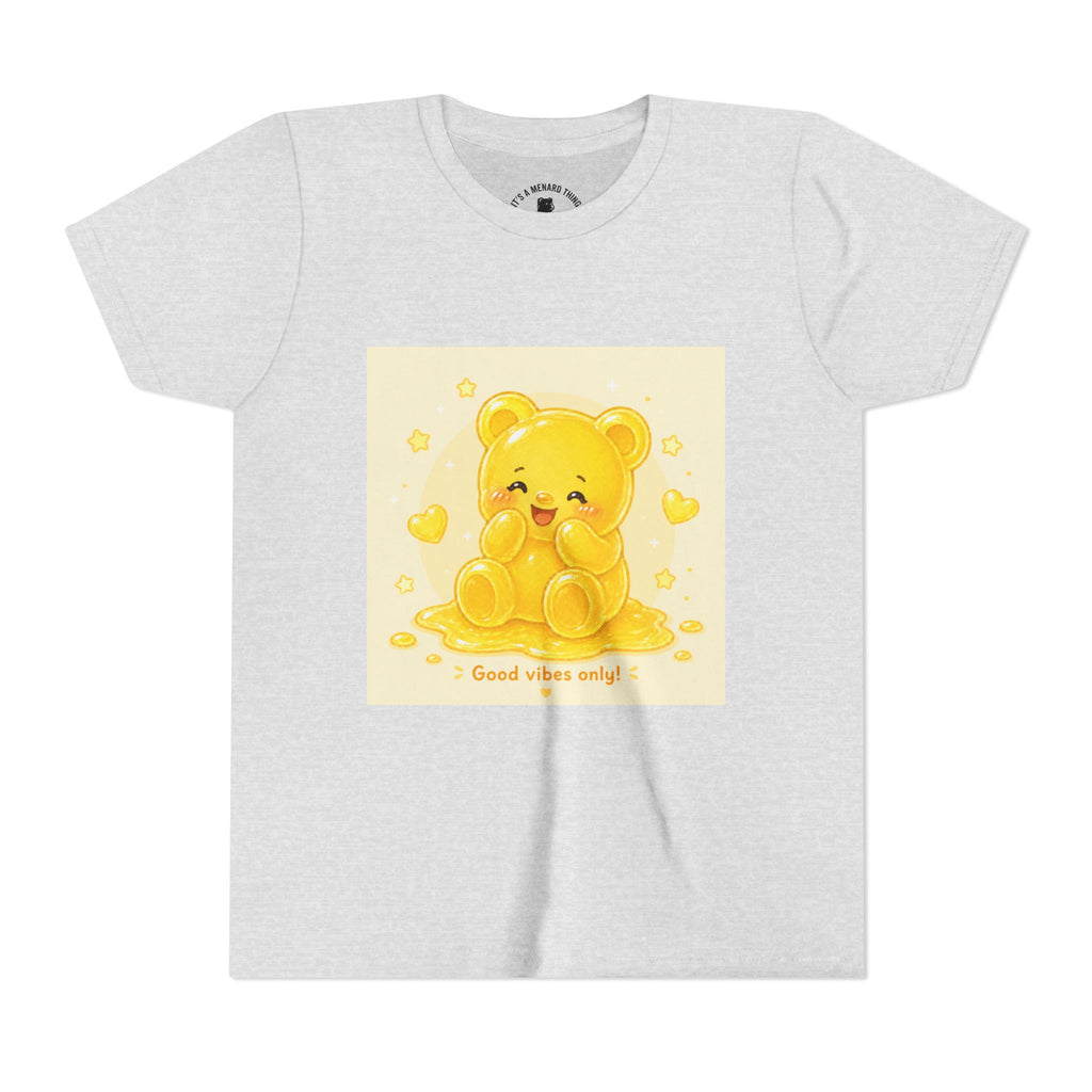 Cute Yellow Gooey Gummy Bear — "Good Vibes Only" Youth Short Sleeve Shirt