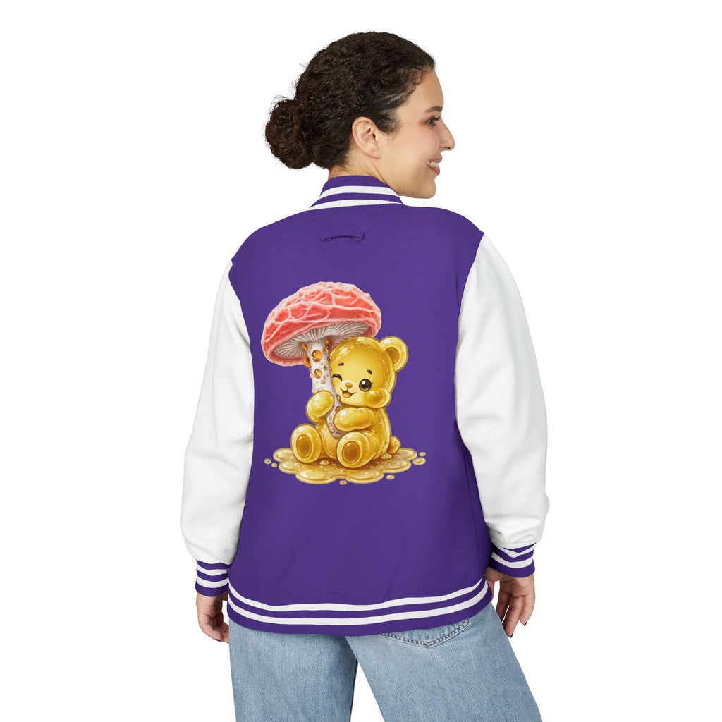 Special Orange Mushroom, Yellow Oozy Gummy Bear- Letterman Graphic Jacket