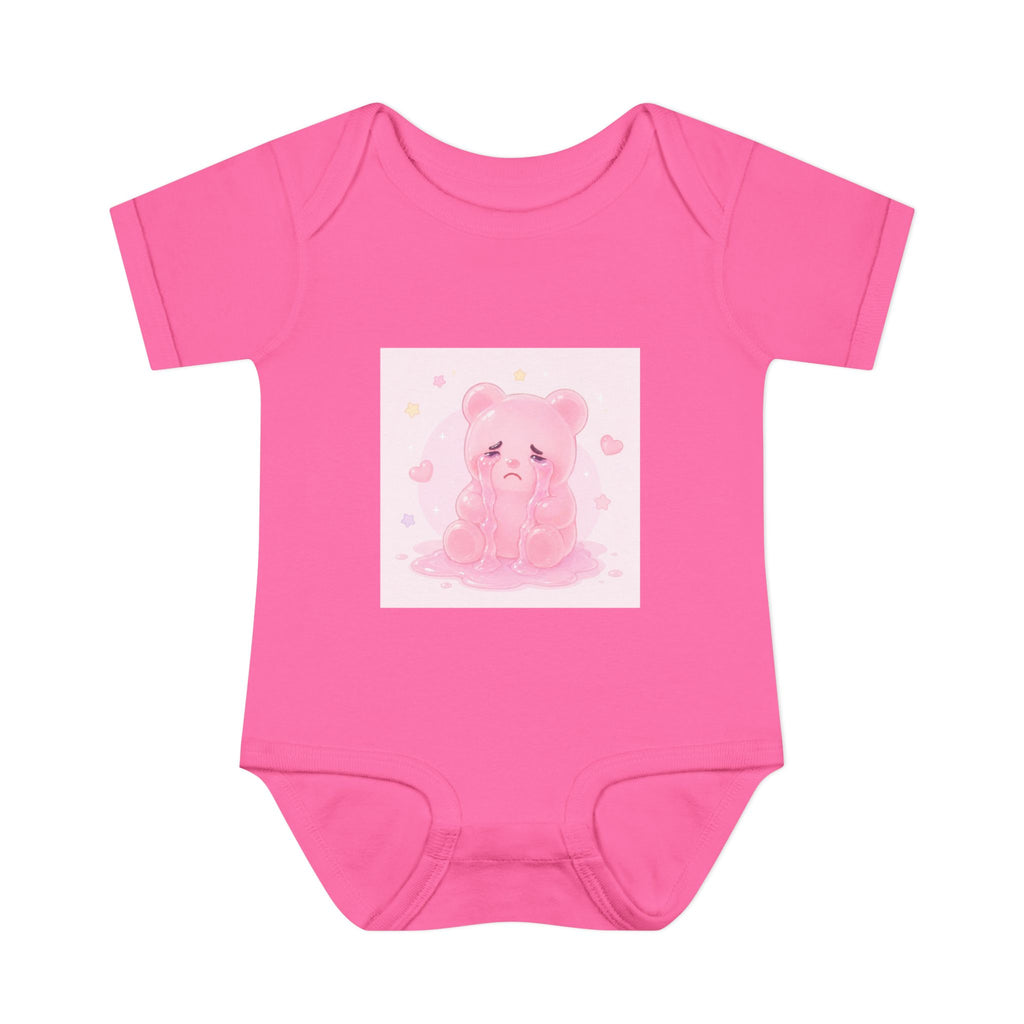 Pink Crying Gooey Gummy Bear Infant Bodysuit — Cute Pastel Baby Onesie
