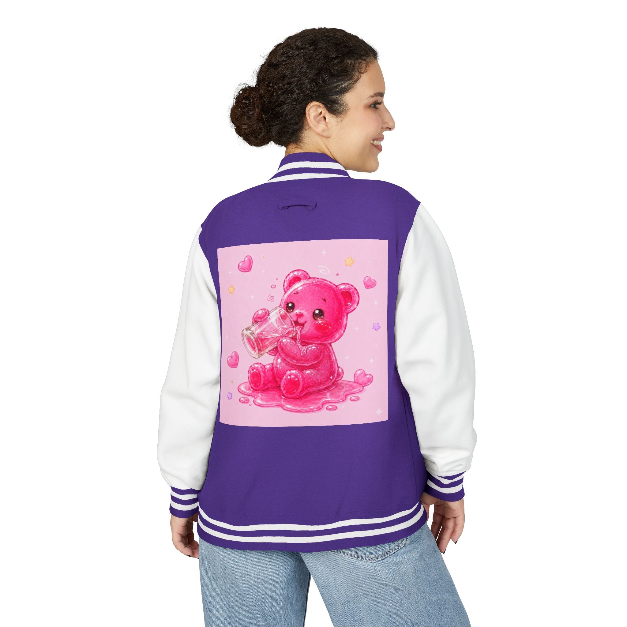 Pink Sugar Shock Shot! Boozy Gooey Gummy Bear — Kawaii Graphic Varsity Jacket