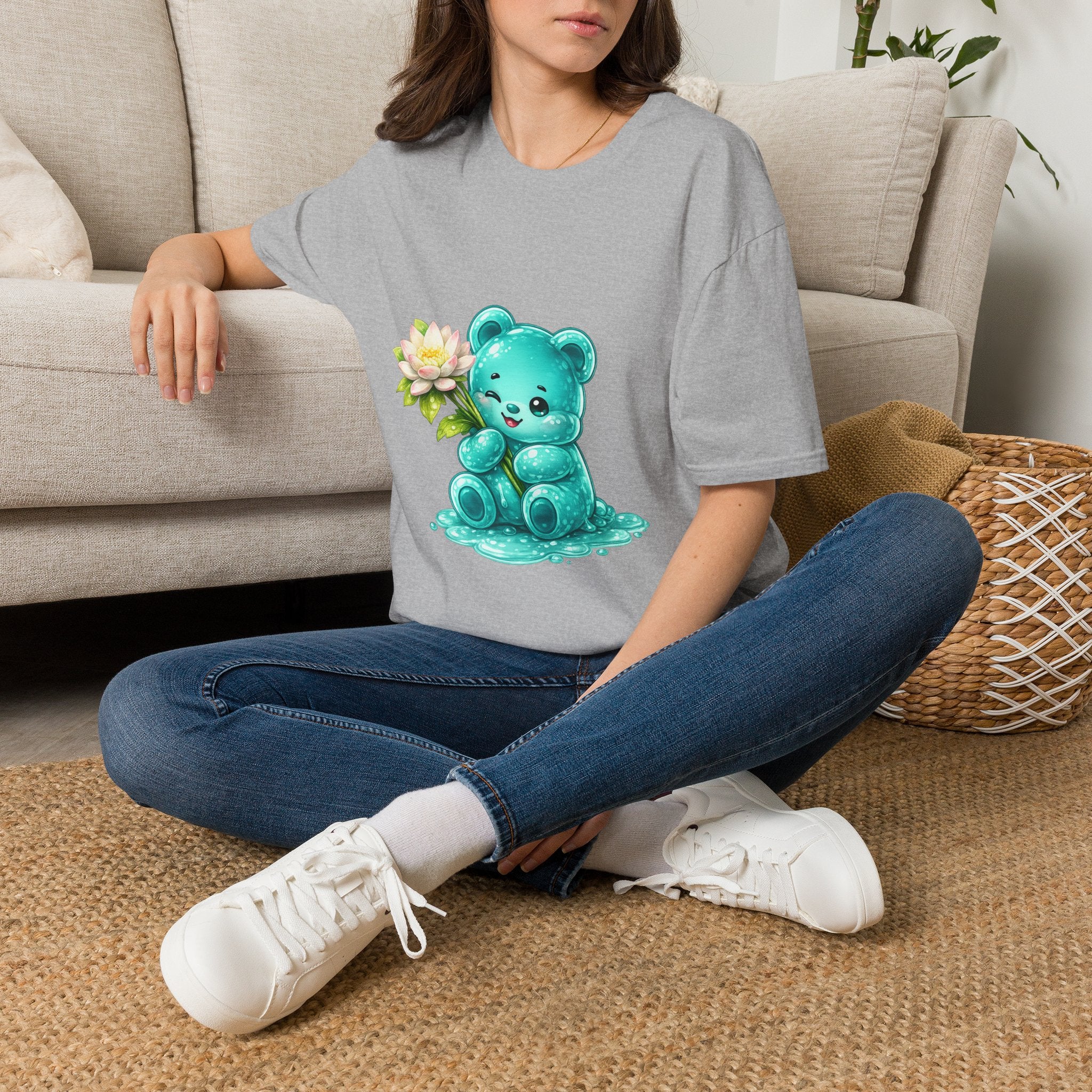 Beautiful Lotus Flower Special, Teal Oozy Bear Gummy Friend- Graphic Shirt