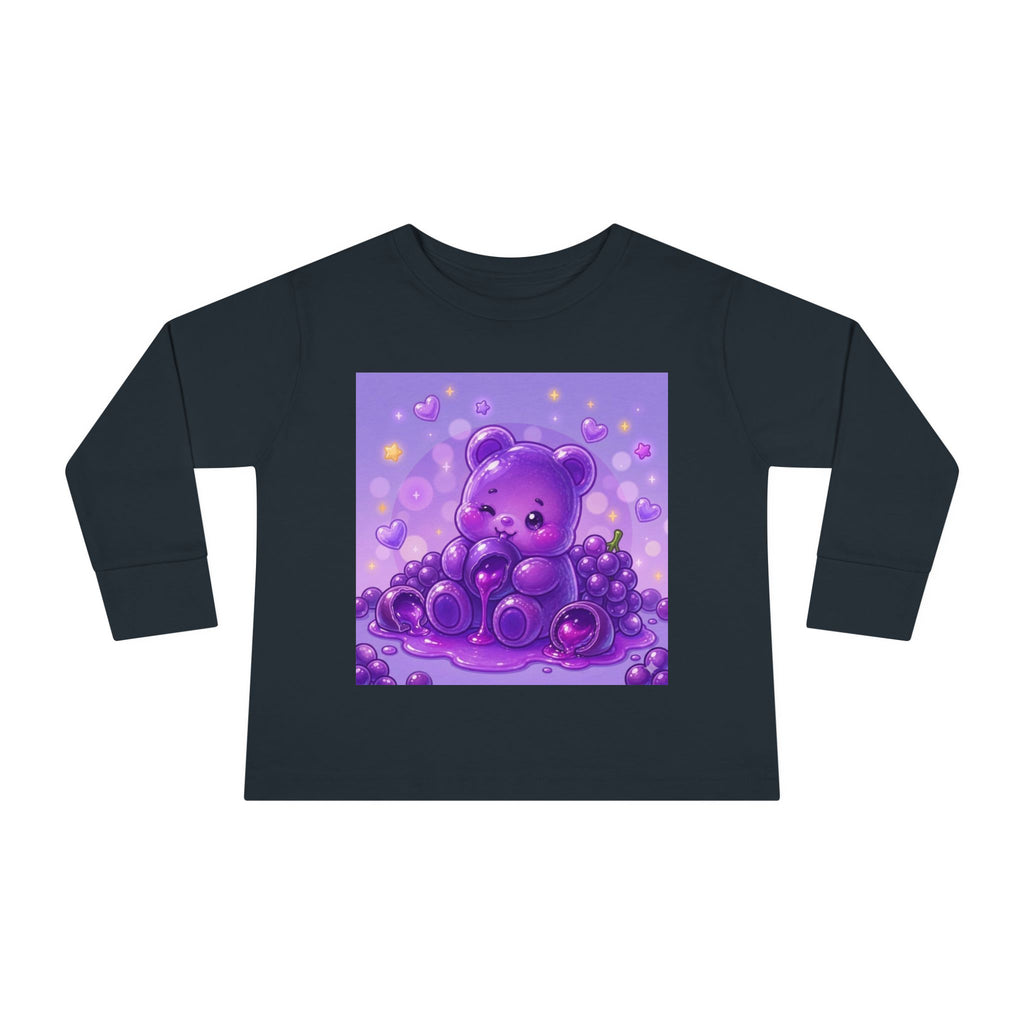 Ripe Purple Grapes, Oozy Bear Gummy Friend Fruit Special- Kids Graphic Long Sleeve Shirt