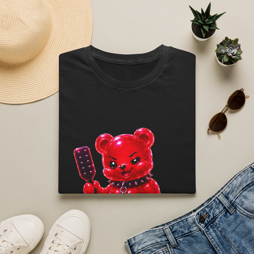 Crimson Red Oozy Bear Gummy Freak with Spank Paddle- Graphic Shirt (Adult Only!)