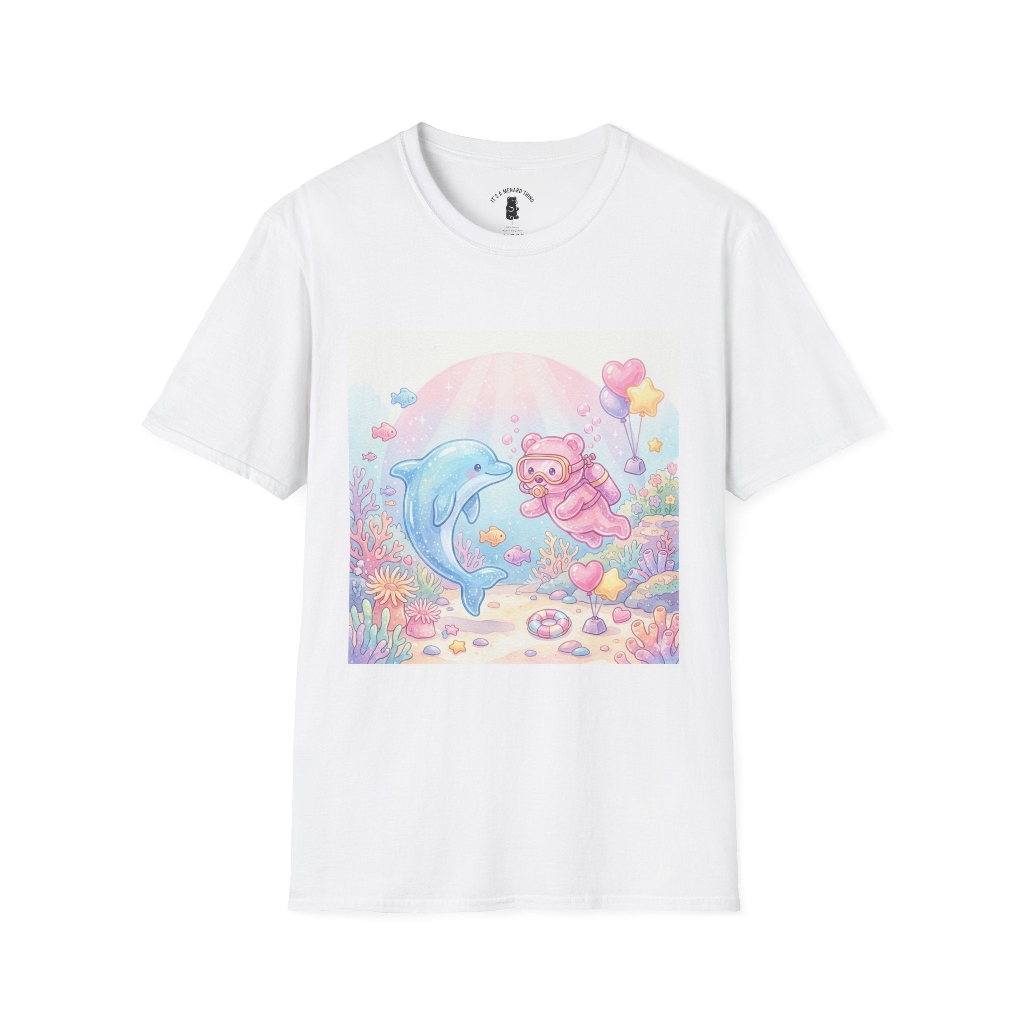 Scuba Diving with Dolphin Friend, Pink Gooey Gummy Bear- Kawaii Graphic T-Shirt