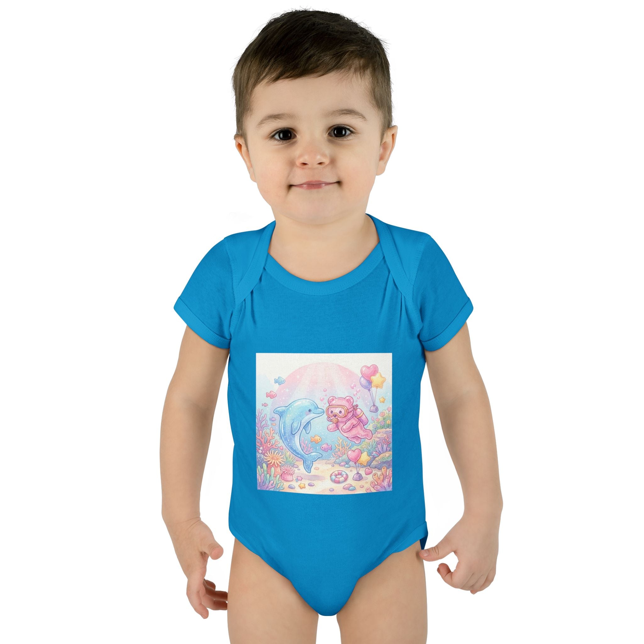 Infant Bodysuit — Pastel Dolphin & Pink Gummy Bear Underwater Baby Onesie