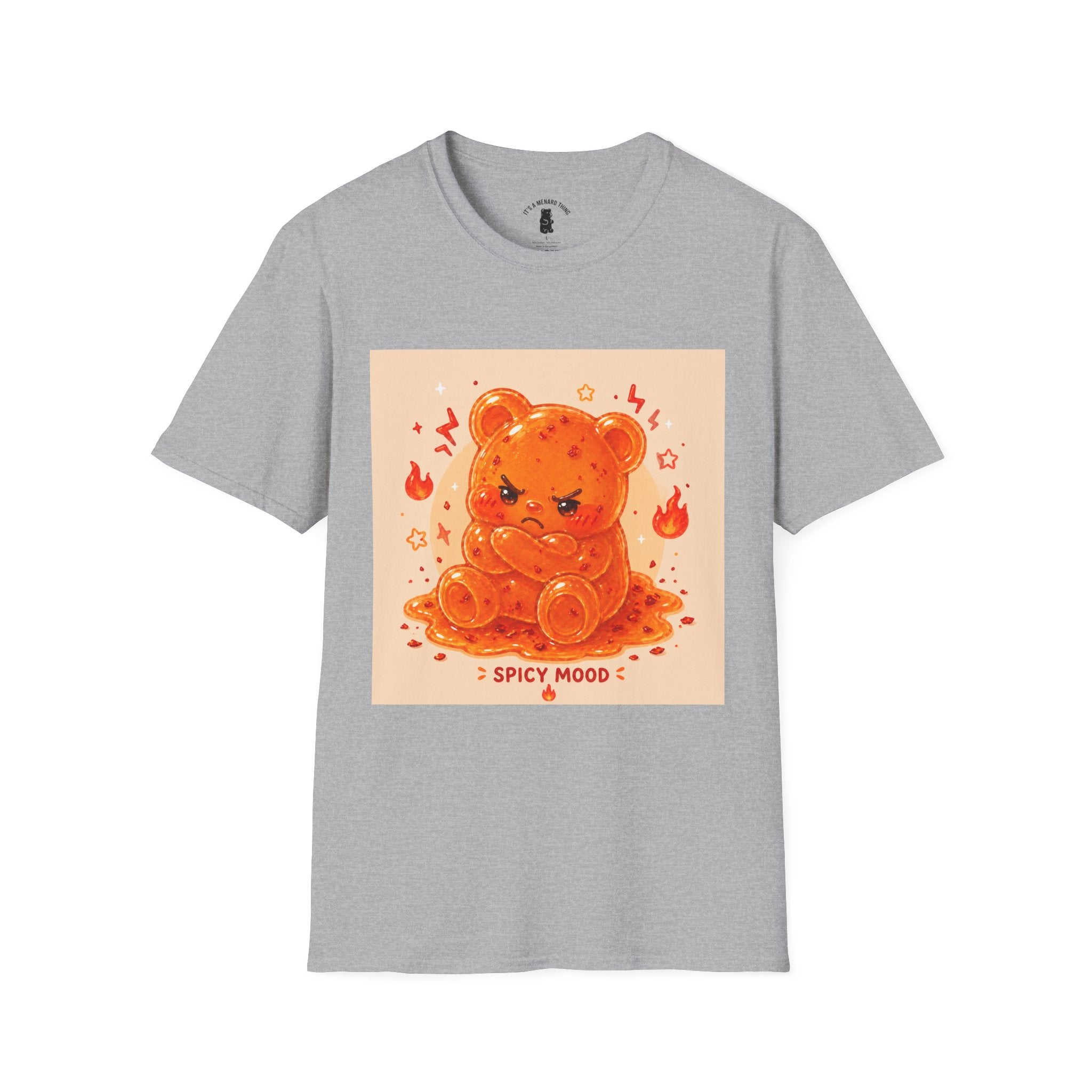 'Spicy Mood' Gooey Gummy Bear T-Shirt —Fiery Kawaii Graphic Tee