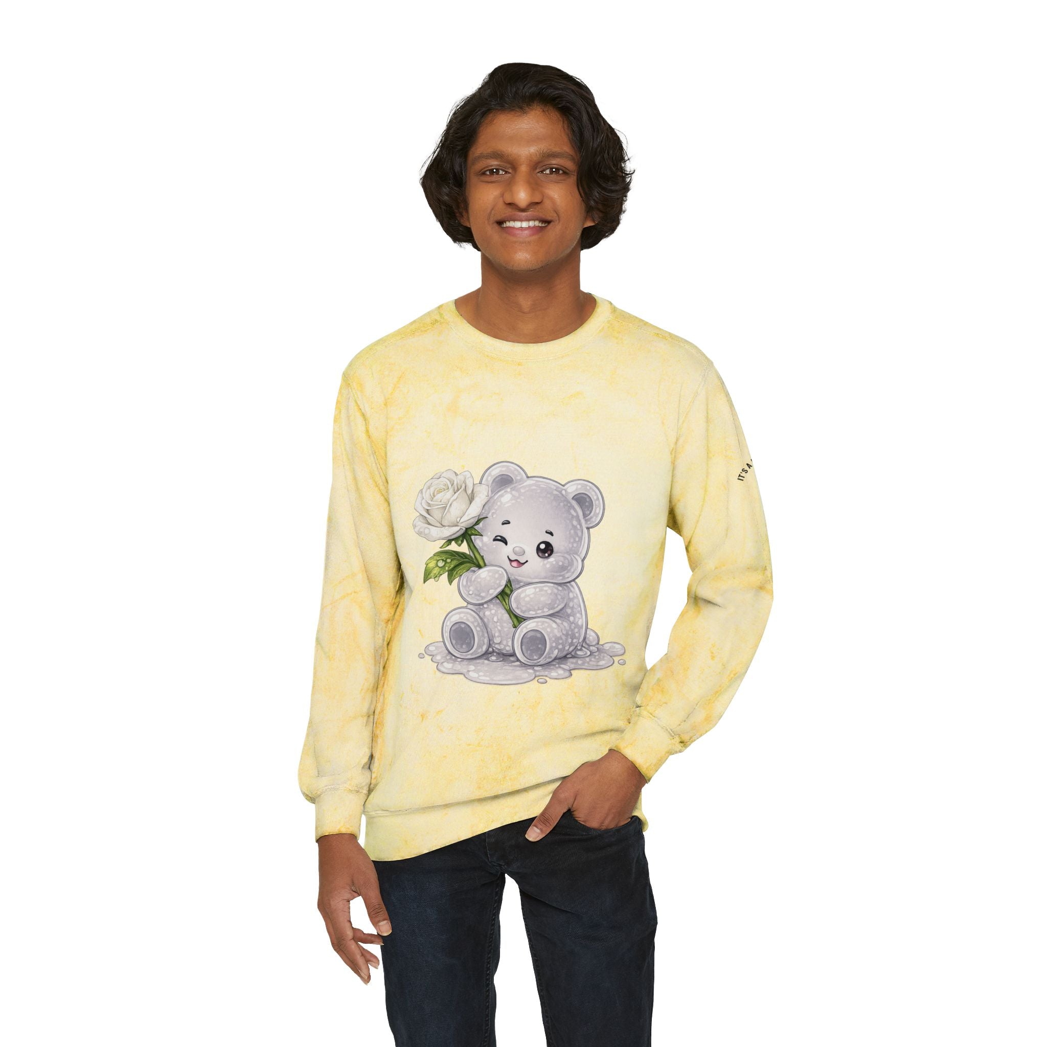White Rose Beauty, Special Gooey Gummy Bear -Tie-Dye Graphic Sweatshirt
