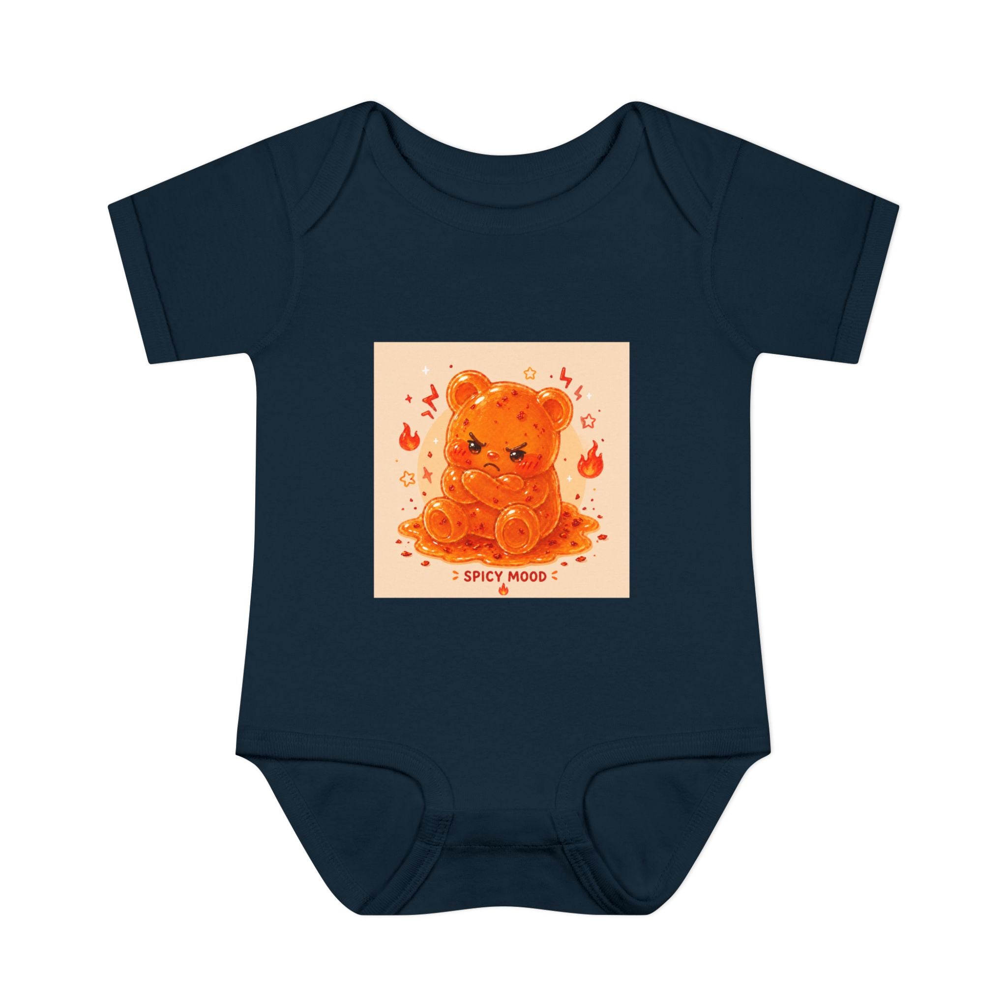 Spicy Mood Orange Gooey Gummy Bear Bodysuit — Cute Hot Pepper Bear Baby Onesie