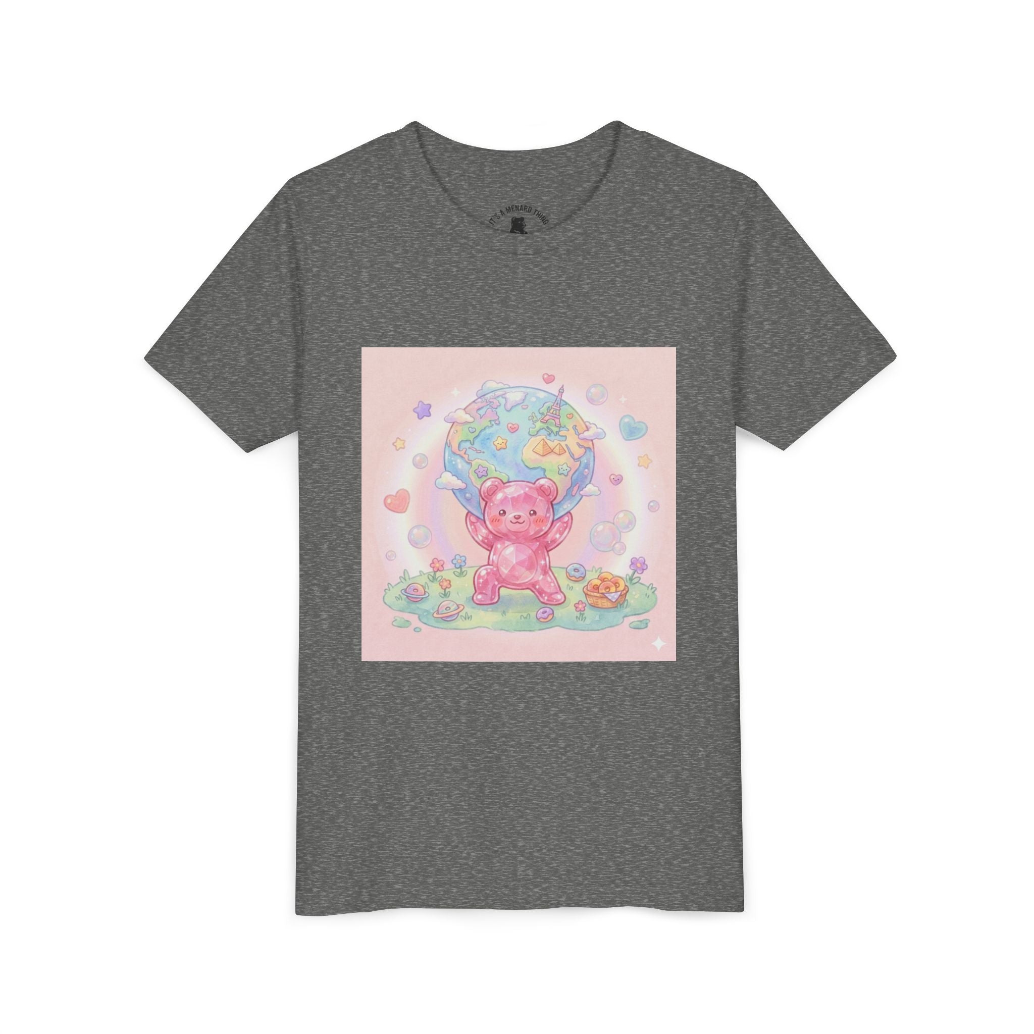 World Atlas, Weight of the Gummy World Pink Gooey Bear- Pastel Graphic Youth T-Shirt