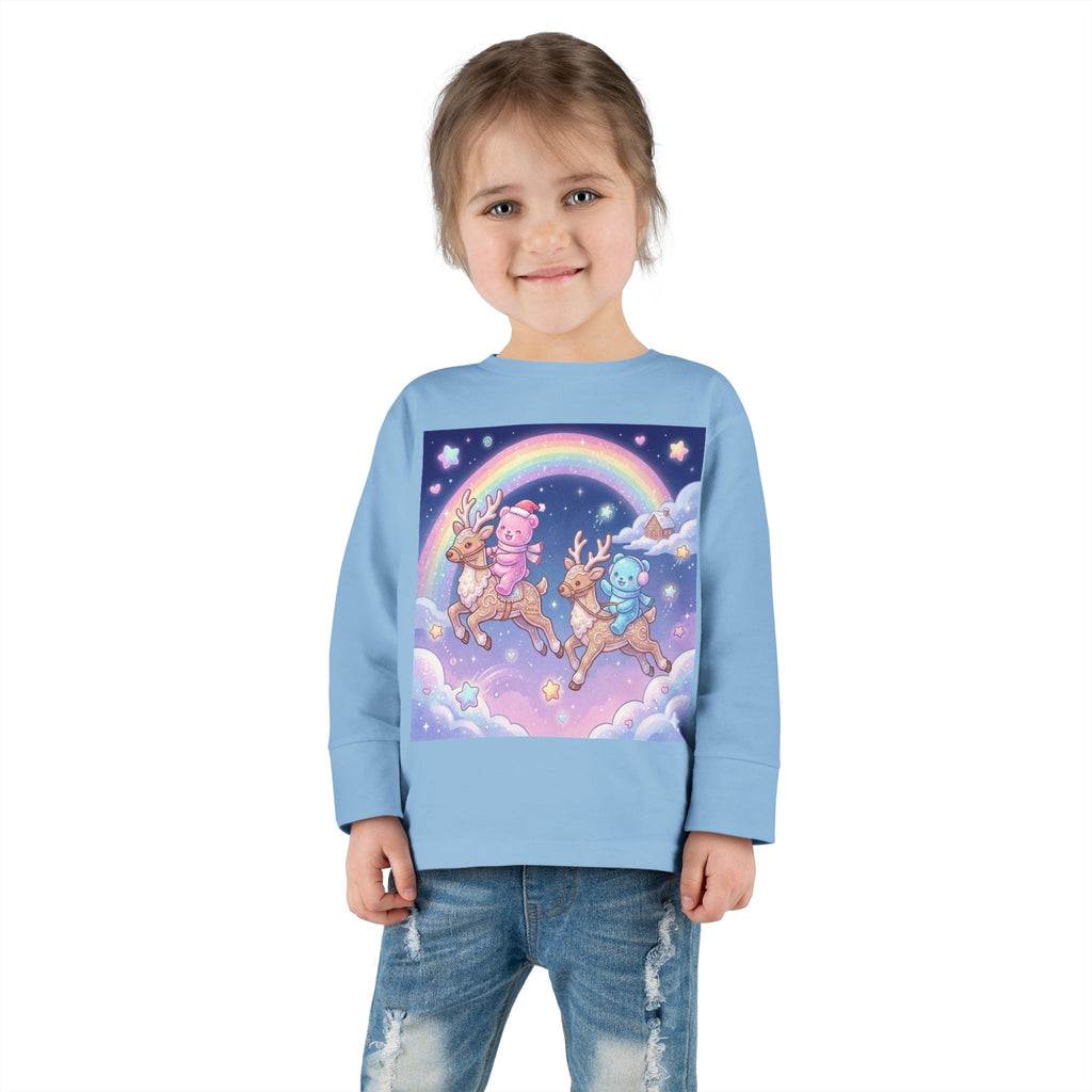 Riding On Frosted Flying Reindeer, Oozy Bear Friends Special- Graphic Long Sleeve Shirt