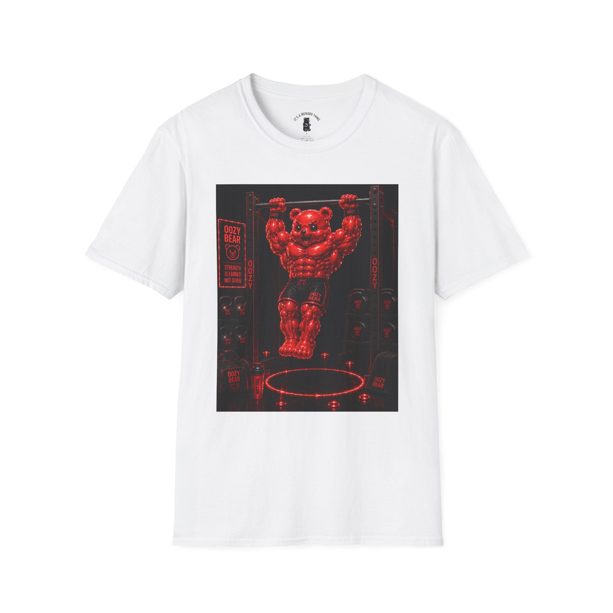 Bar Lifting Fitness Workout, Crimson Oozy Buff Bear Gummy Gym Addition- Adult Graphic Shirt