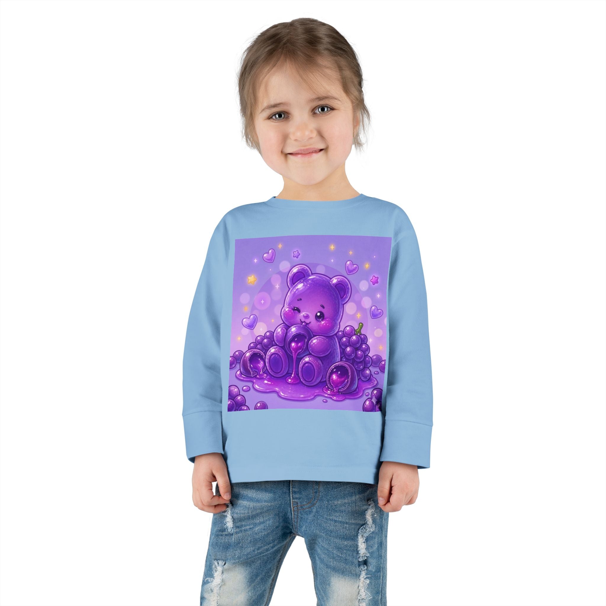 Ripe Purple Grapes, Oozy Bear Gummy Friend Fruit Special- Kids Graphic Long Sleeve Shirt